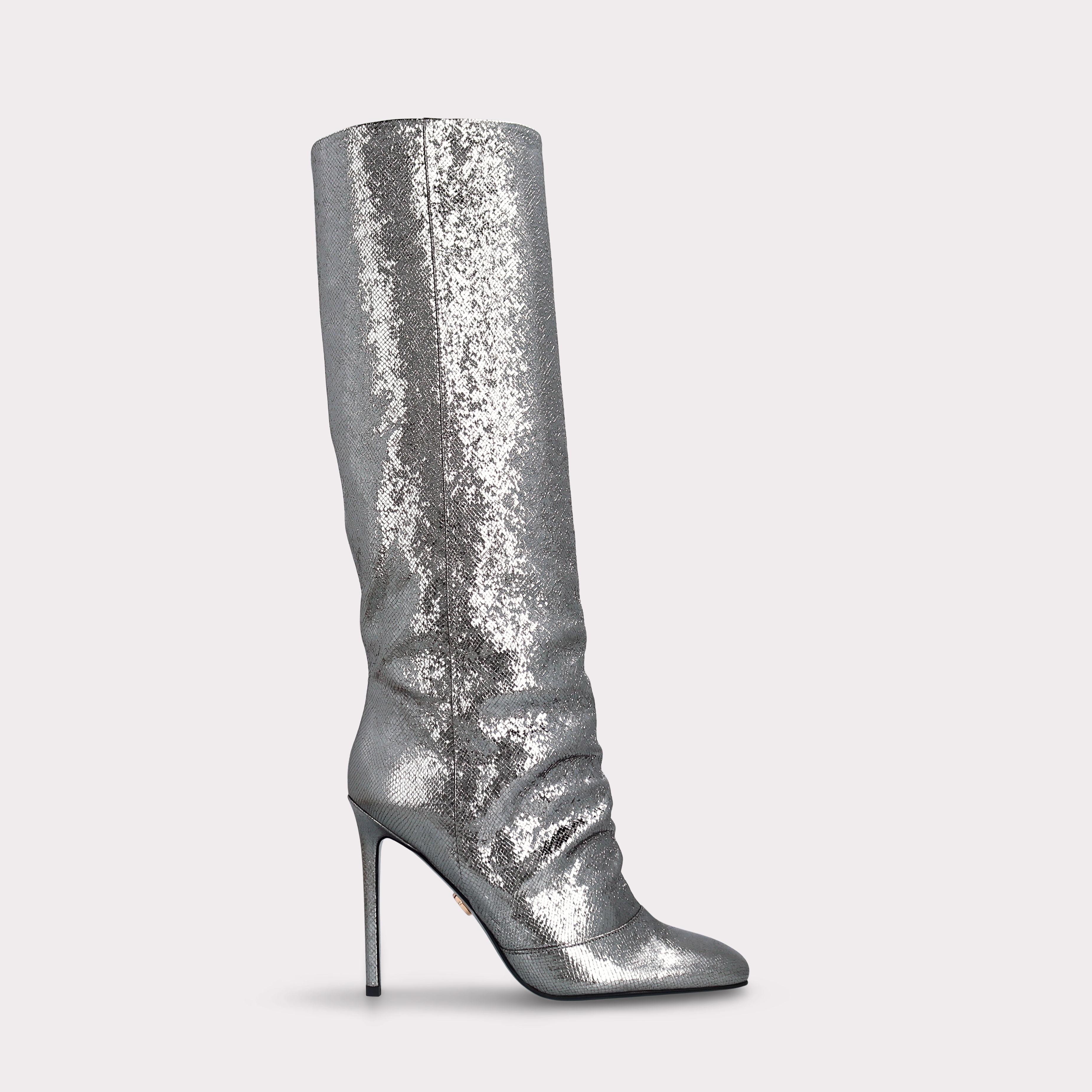 GINEVRA 04 DARK SILVER CRASH VIPER MIRROR EMBOSSED LEATHER  BOOTS