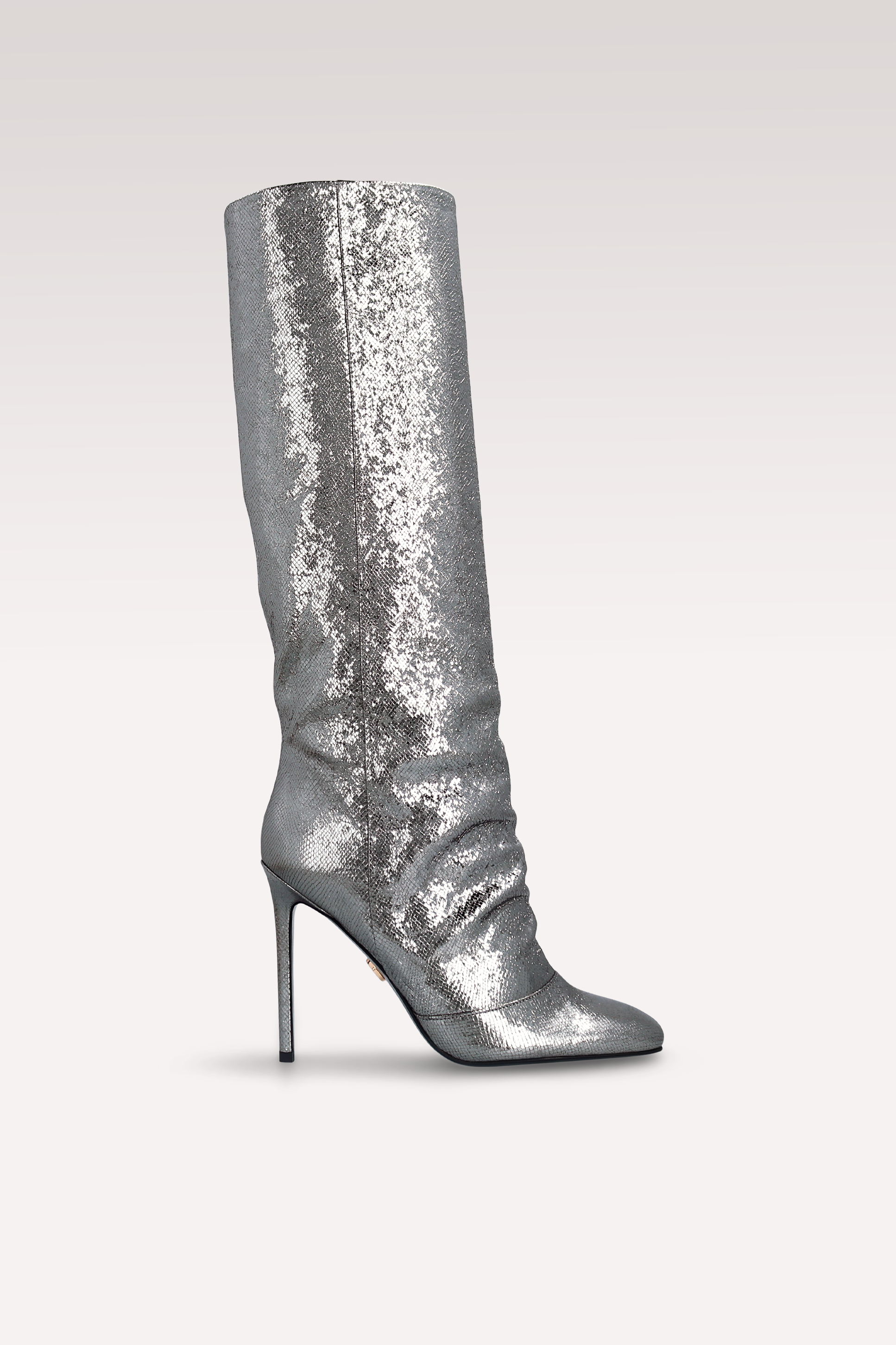 GINEVRA 04 DARK SILVER CRASH VIPER MIRROR EMBOSSED LEATHER  BOOTS