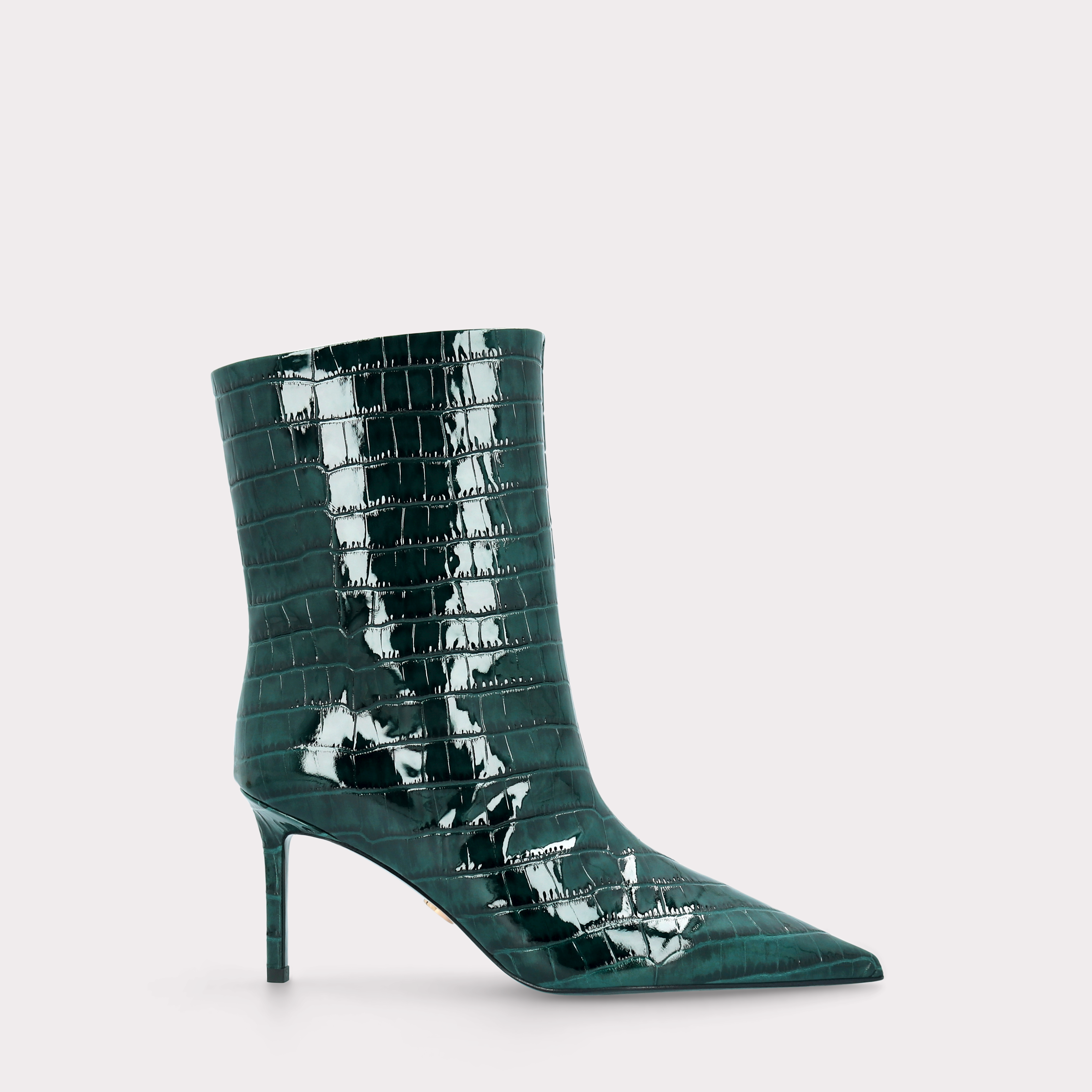 MIA 01 GREEN PATENT CROCO EMBOSSED LEATHER ANKLE BOOTS