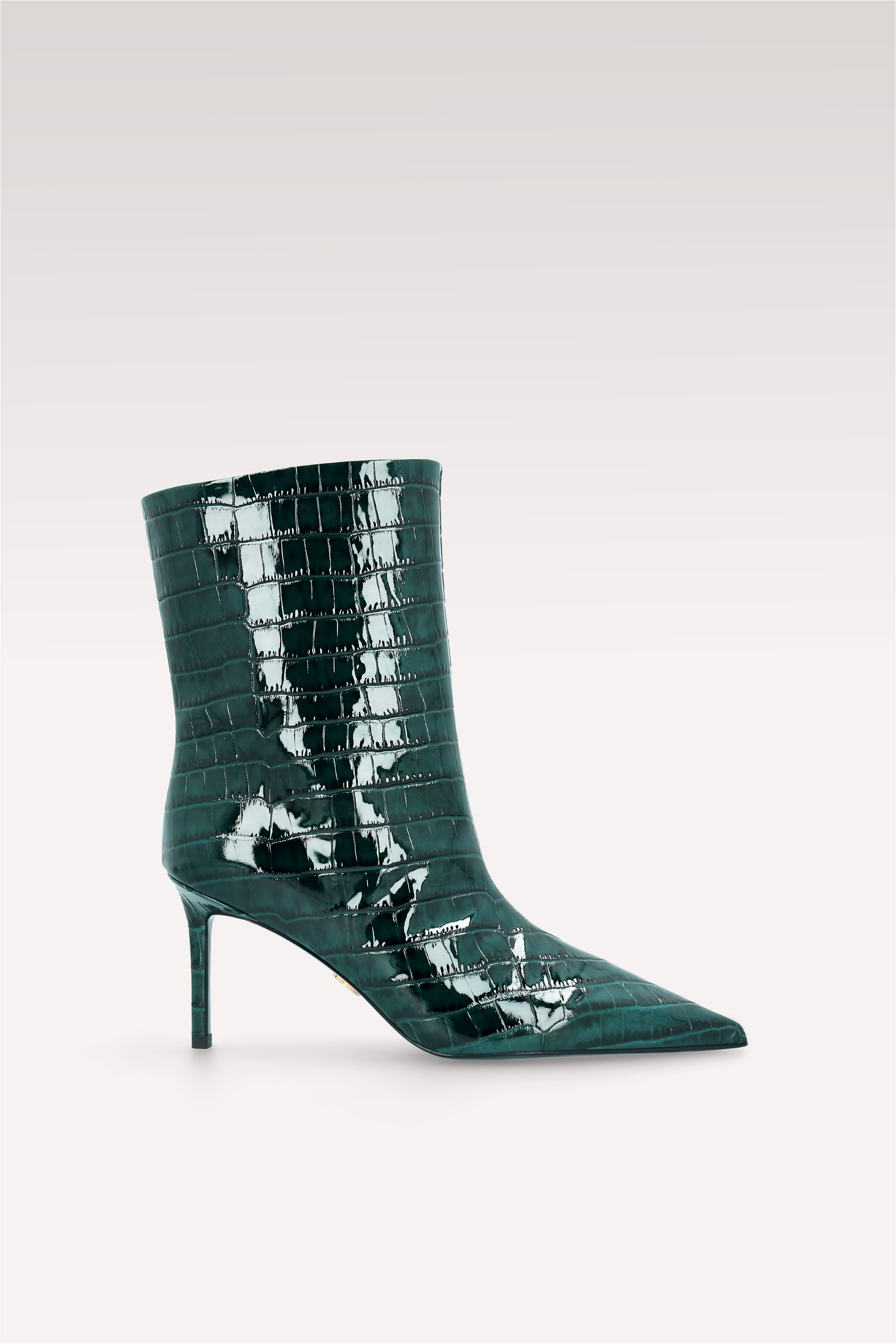 MIA 01 GREEN PATENT CROCO EMBOSSED LEATHER ANKLE BOOTS