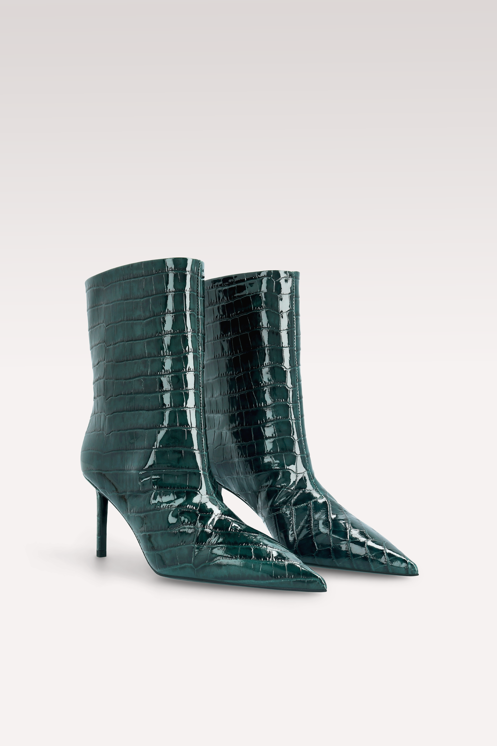 MIA 01 GREEN PATENT CROCO EMBOSSED LEATHER ANKLE BOOTS