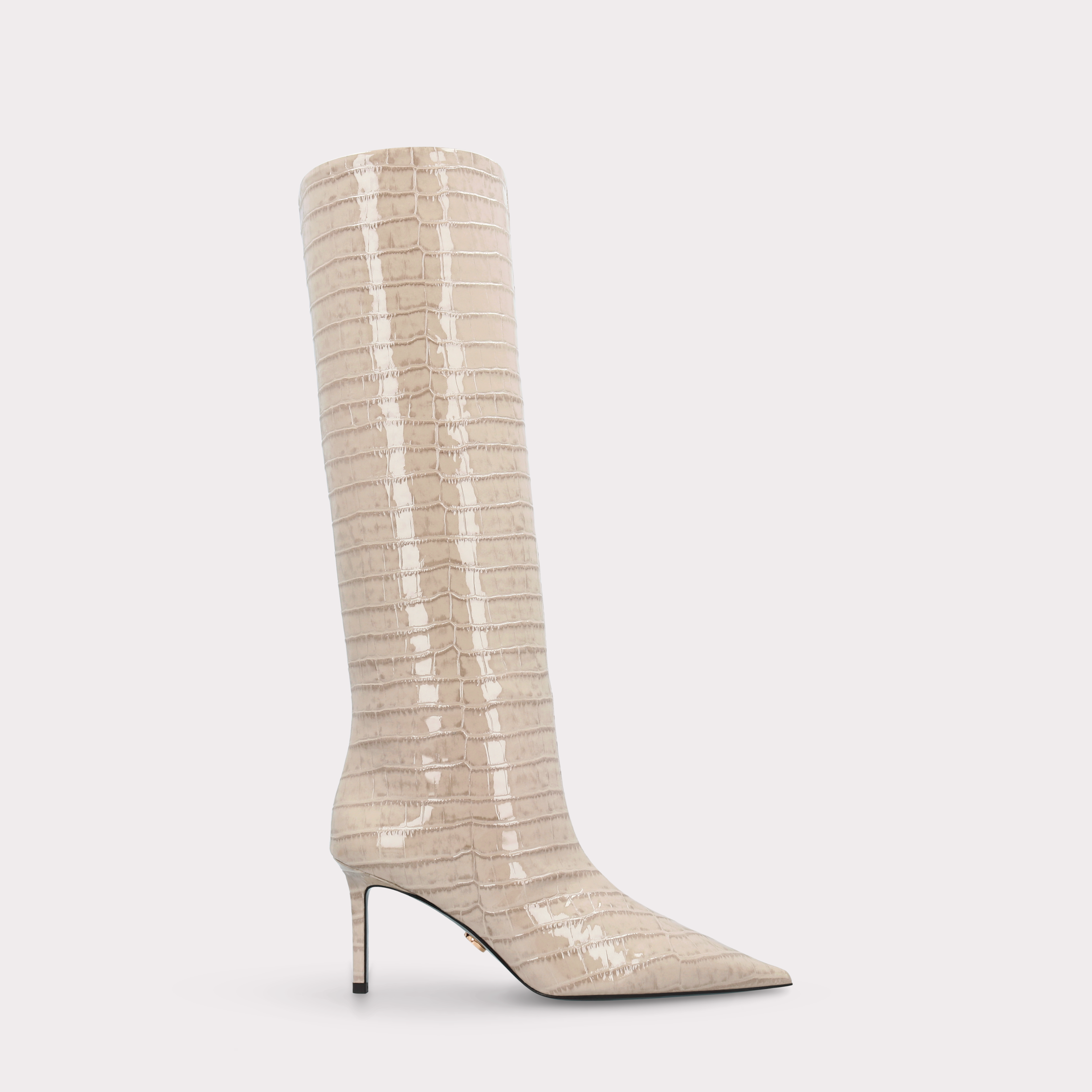 MIA 02 BEIGE PATENT CROCO EMBOSSED LEATHER BOOTS