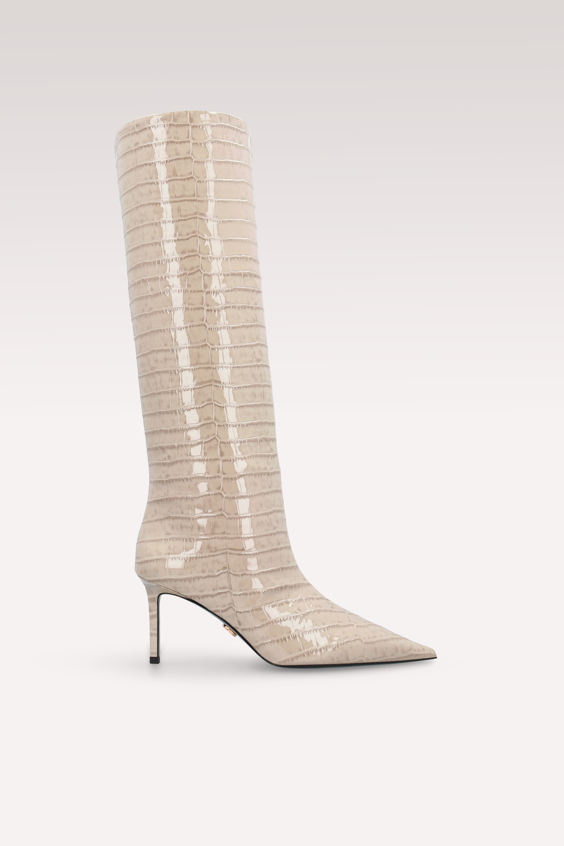 MIA 02 BEIGE PATENT CROCO EMBOSSED LEATHER BOOTS