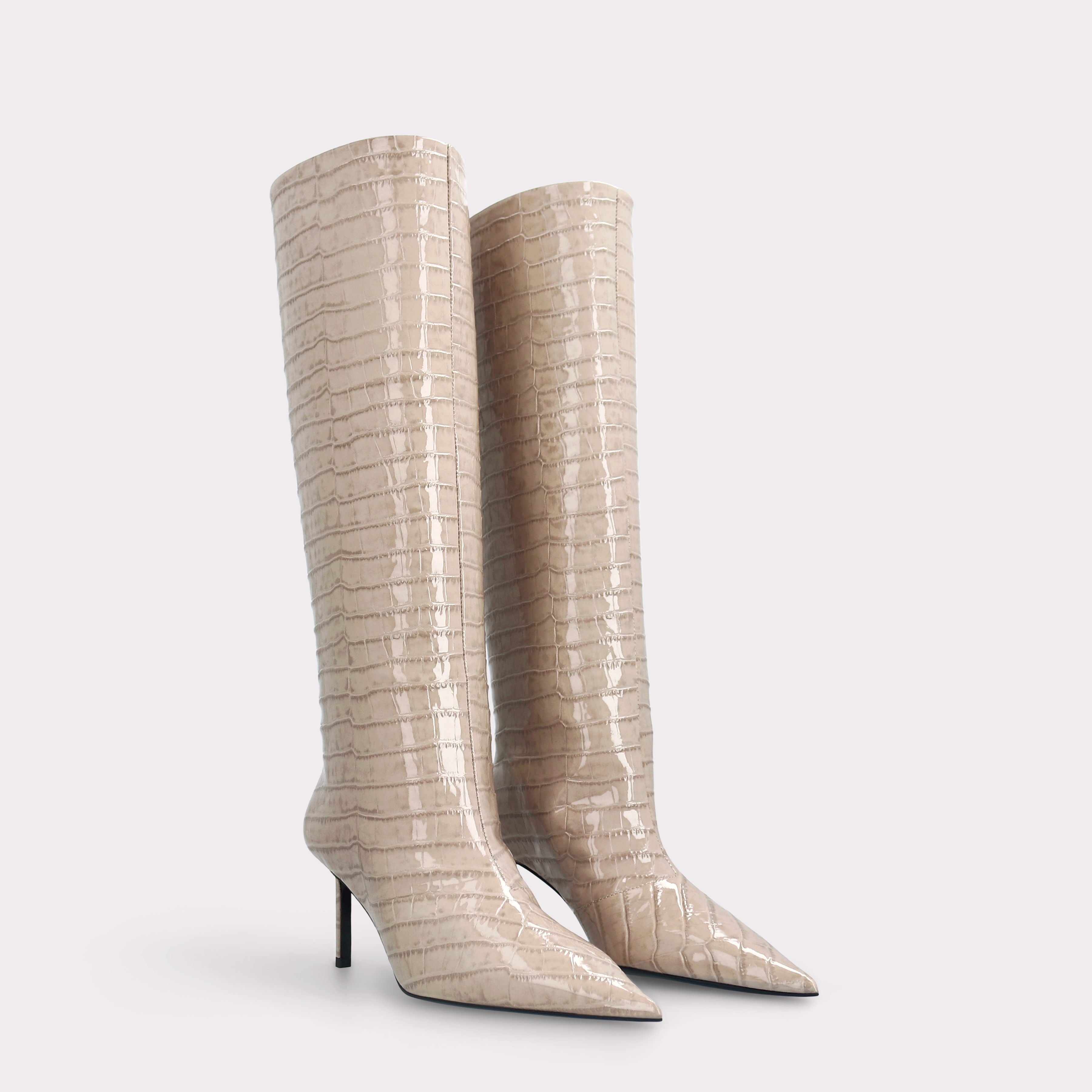 MIA 02 BEIGE PATENT CROCO EMBOSSED LEATHER BOOTS