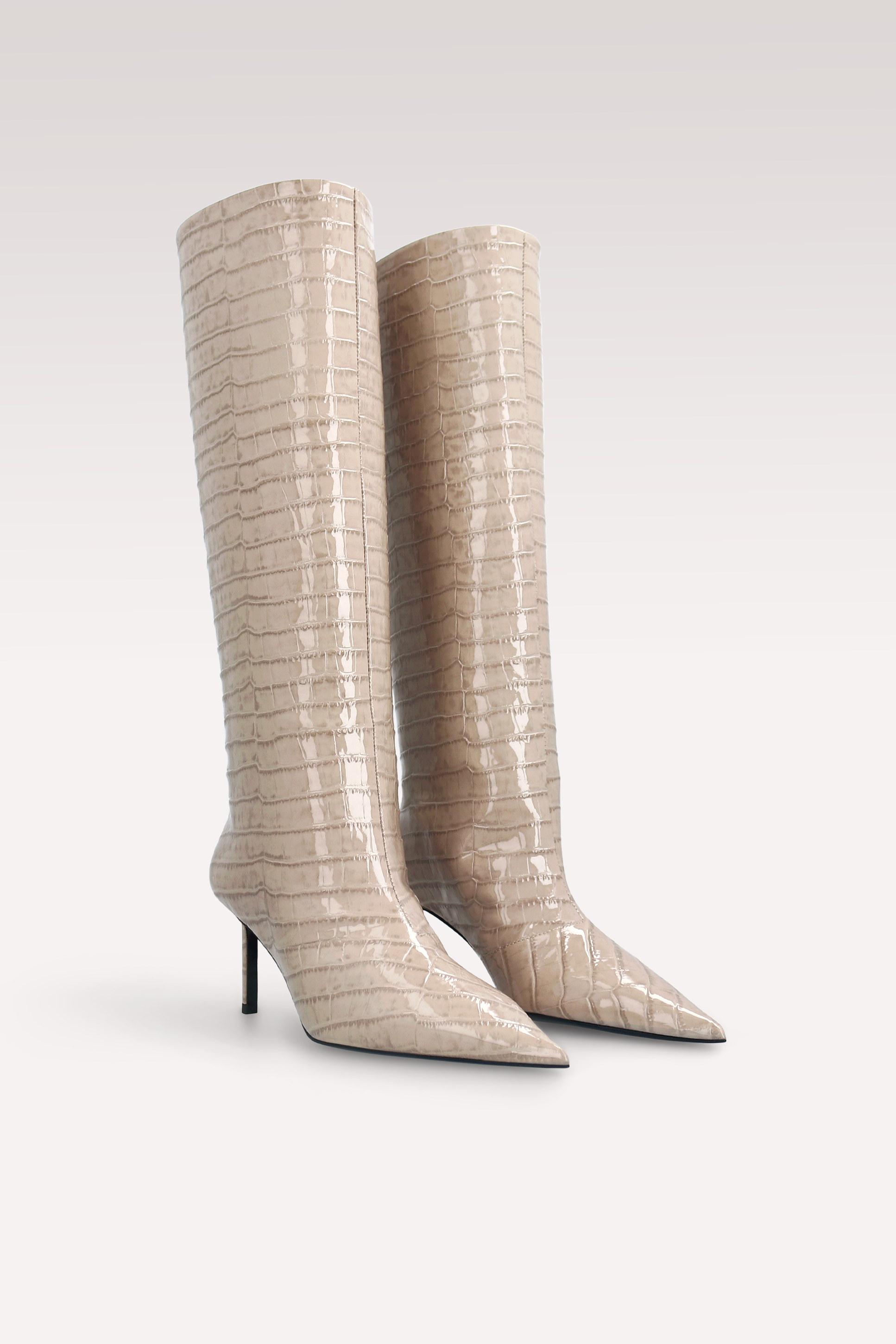 MIA 02 BEIGE PATENT CROCO EMBOSSED LEATHER BOOTS