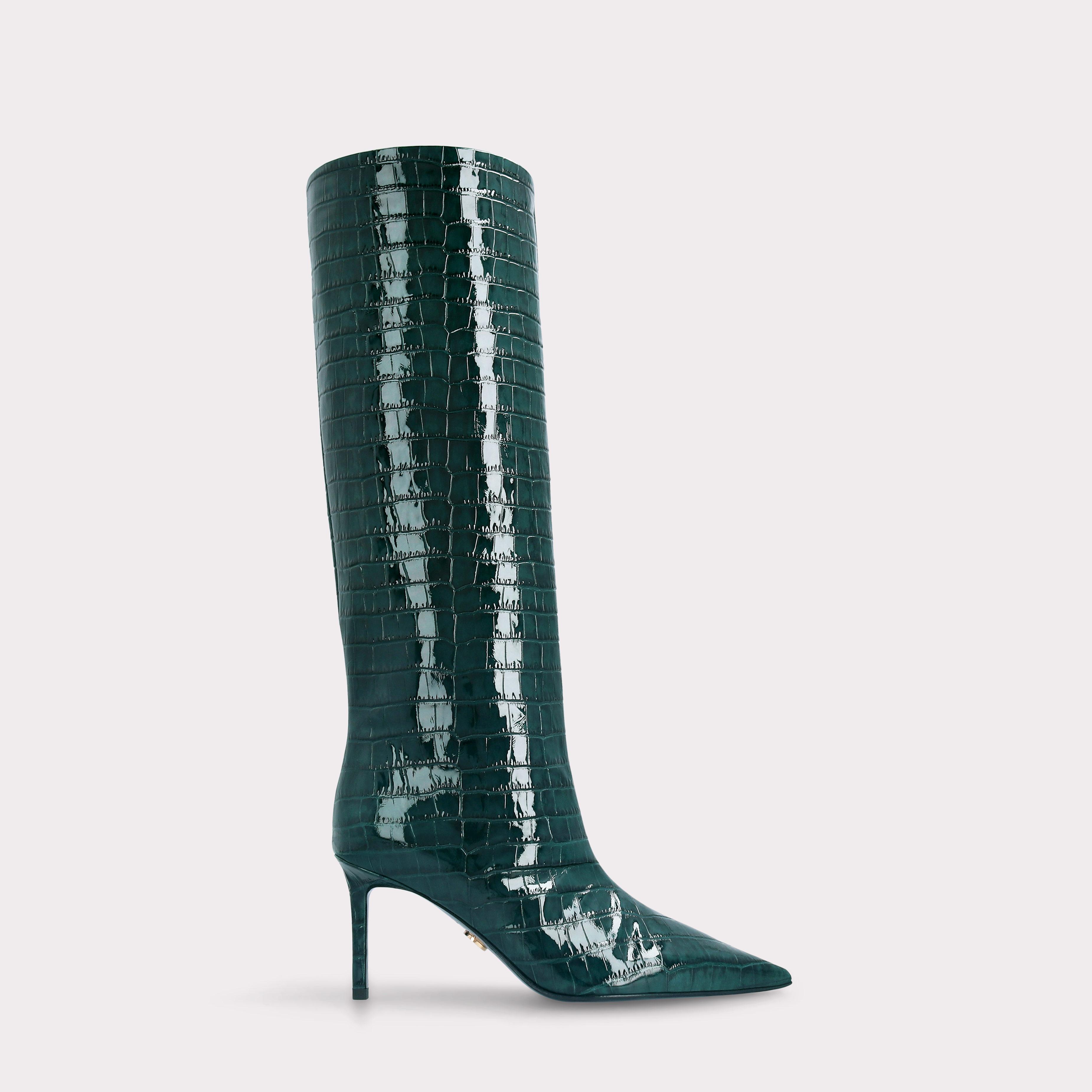 MIA 02 GREEN PATENT CROCO EMBOSSED LEATHER BOOTS