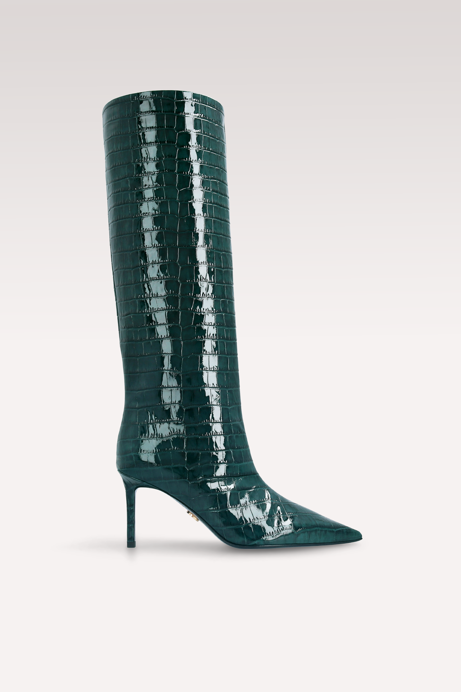 MIA 02 GREEN PATENT CROCO EMBOSSED LEATHER BOOTS