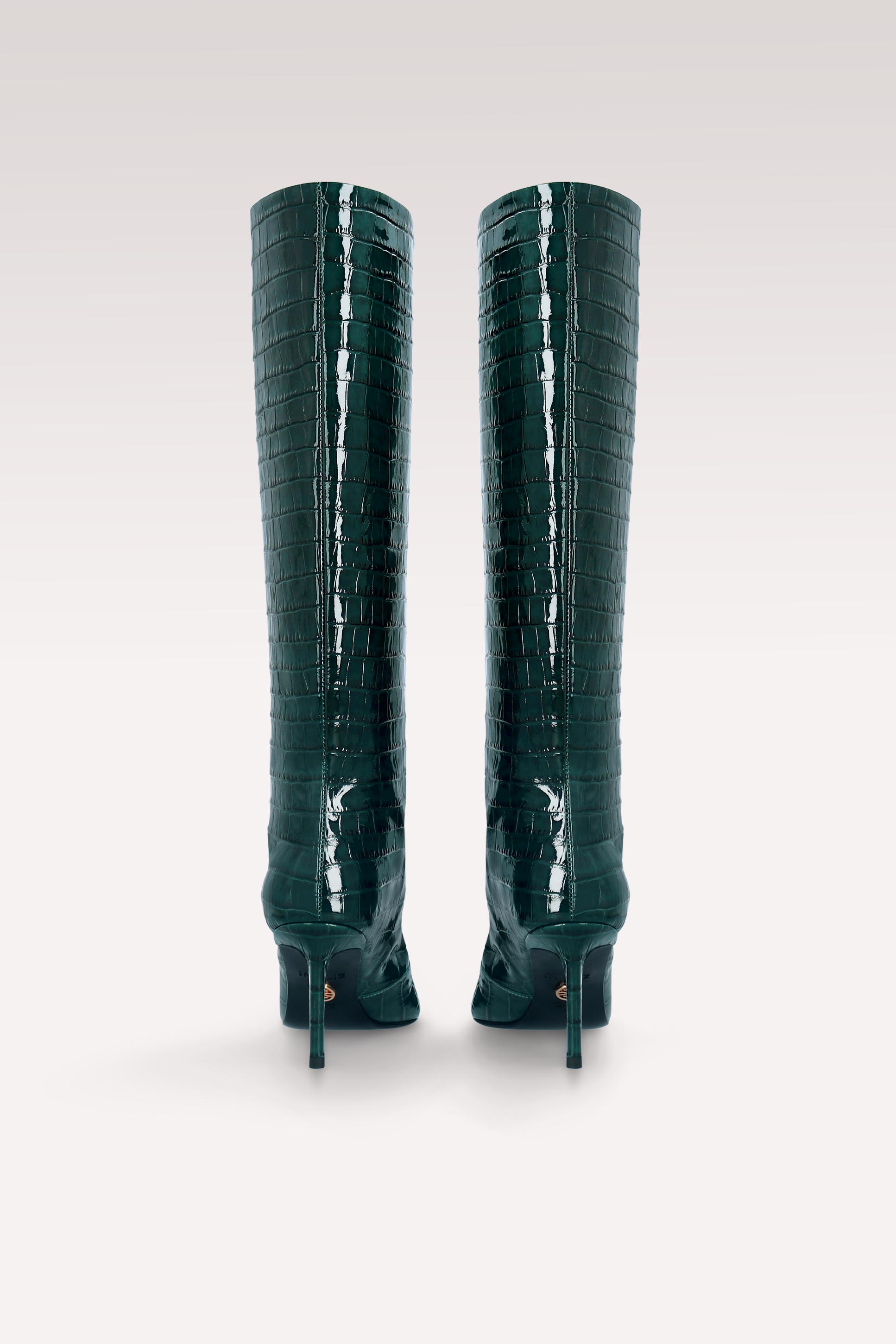 MIA 02 GREEN PATENT CROCO EMBOSSED LEATHER BOOTS