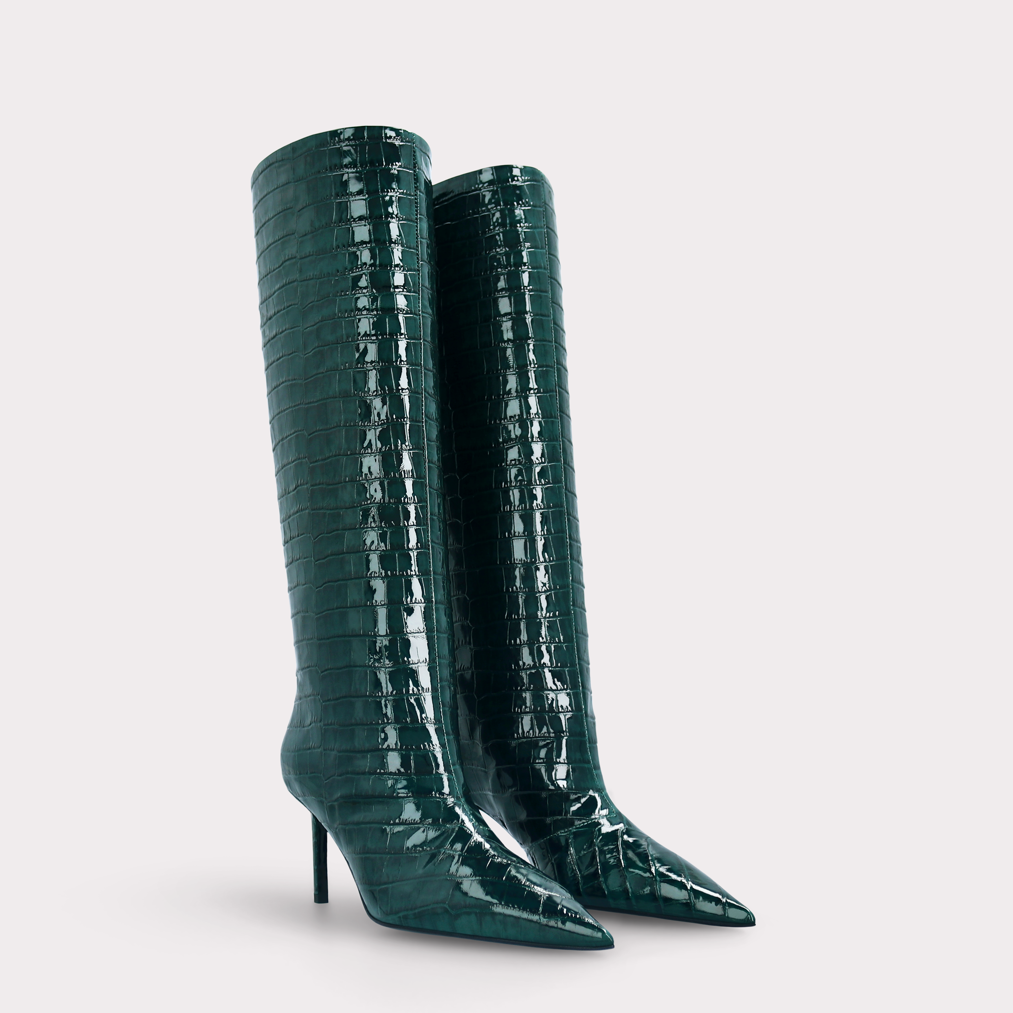 MIA 02 GREEN PATENT CROCO EMBOSSED LEATHER BOOTS