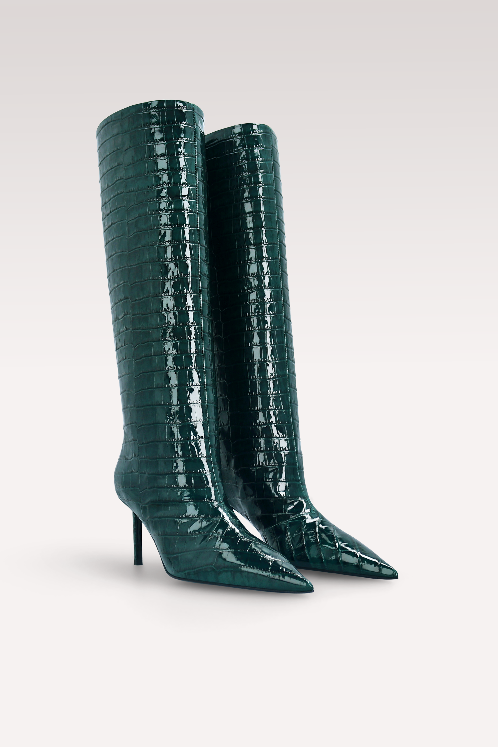 MIA 02 GREEN PATENT CROCO EMBOSSED LEATHER BOOTS