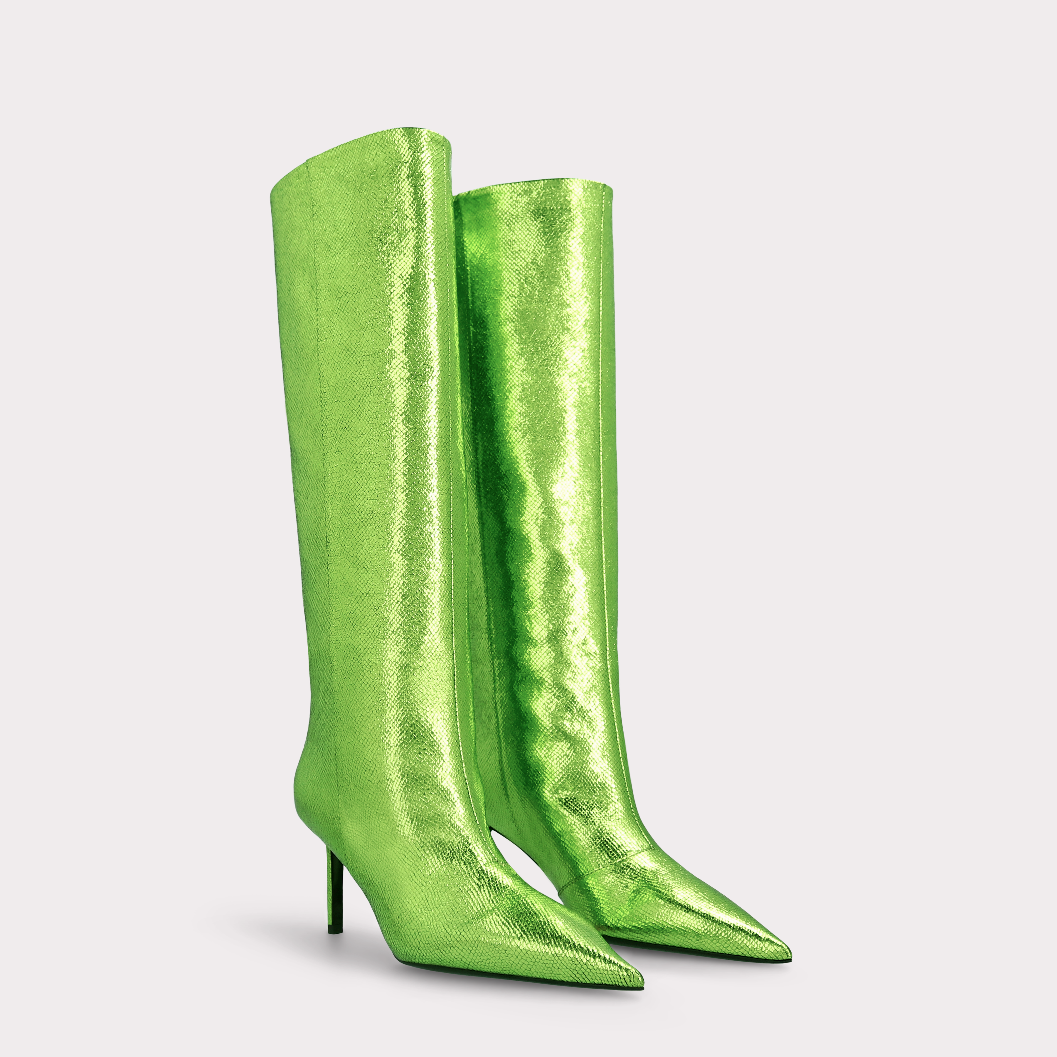 MIA 04 LIME COLOR CRASH VIPER MIRROR EMBOSSED LEATHER BOOTS