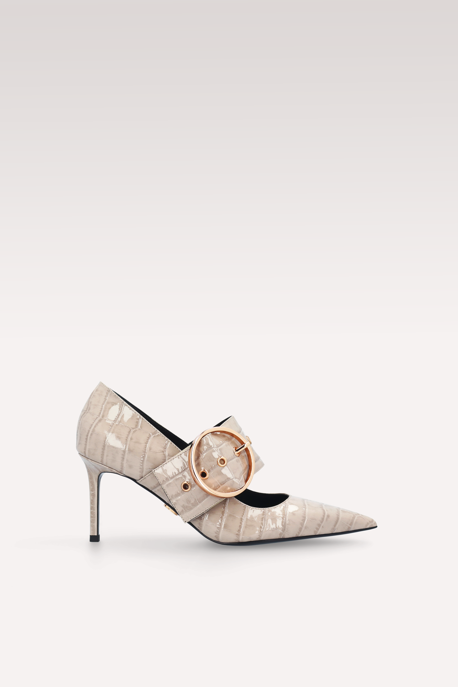 MIA 05 BEIGE PATENT CROCO EMBOSSED LEATHER PUMPS