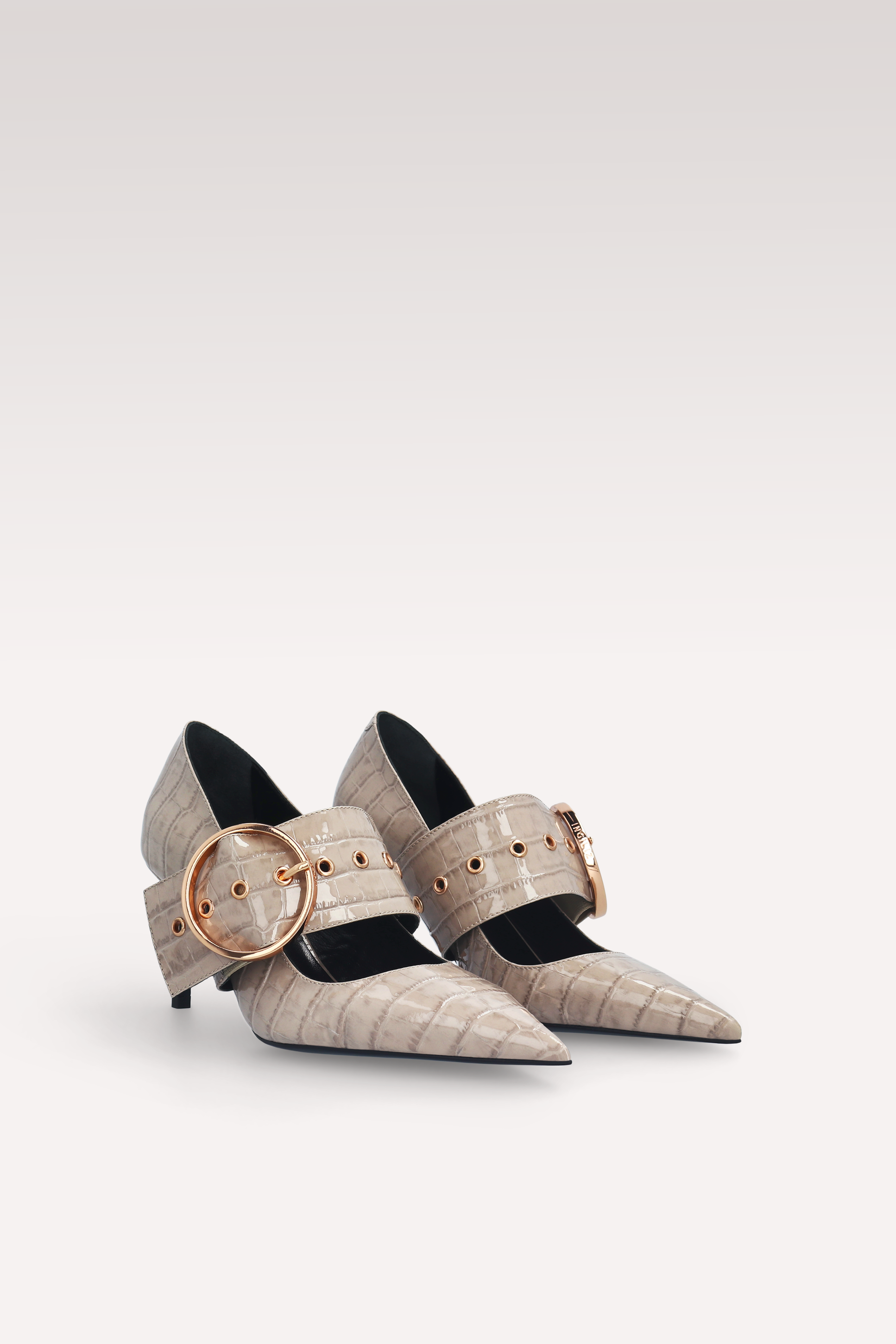 MIA 05 BEIGE PATENT CROCO EMBOSSED LEATHER PUMPS