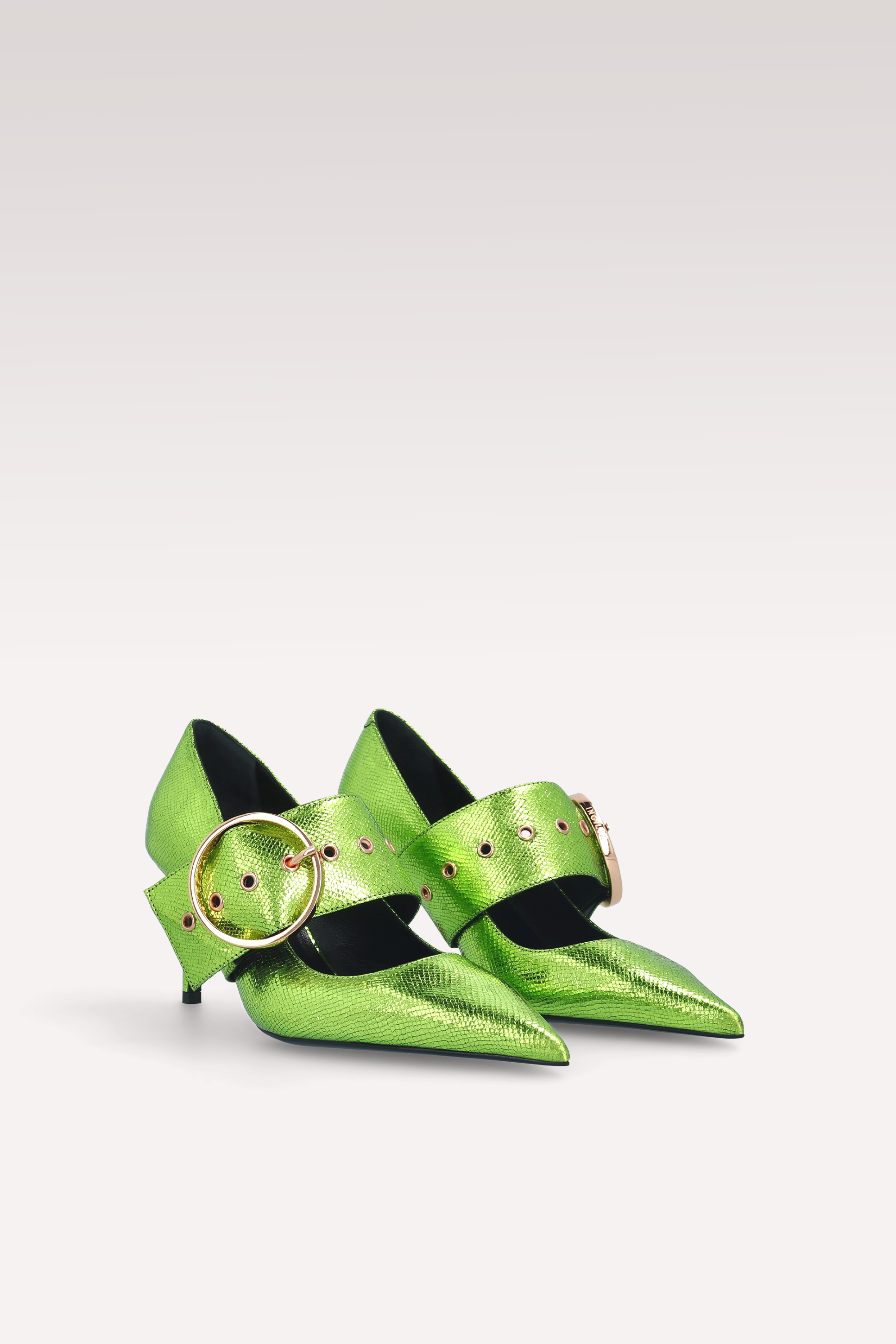 MIA 05 LIME COLOR CRASH VIPER MIRROR EMBOSSED LEATHER PUMPS