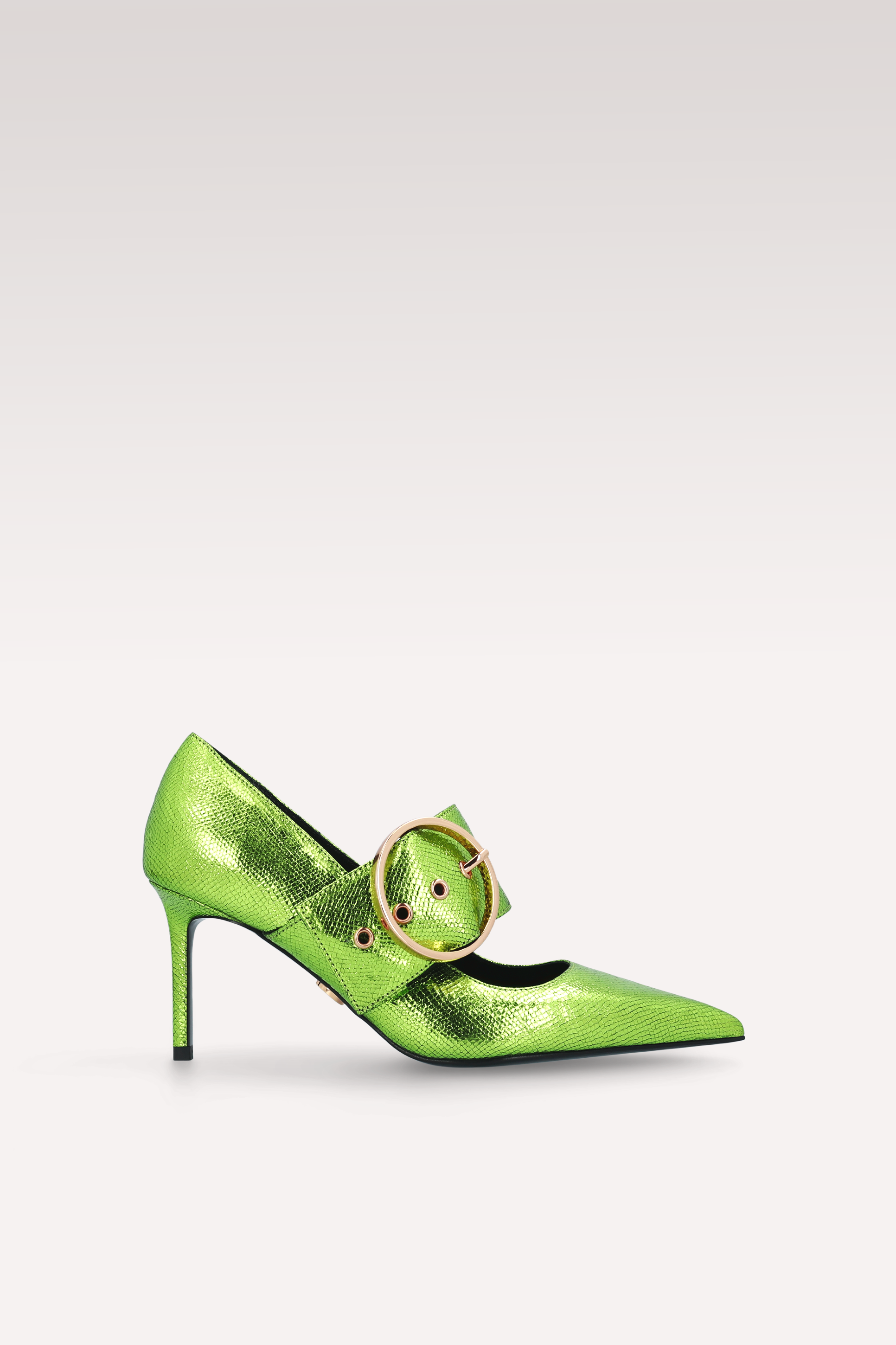 MIA 05 LIME COLOR CRASH VIPER MIRROR EMBOSSED LEATHER PUMPS