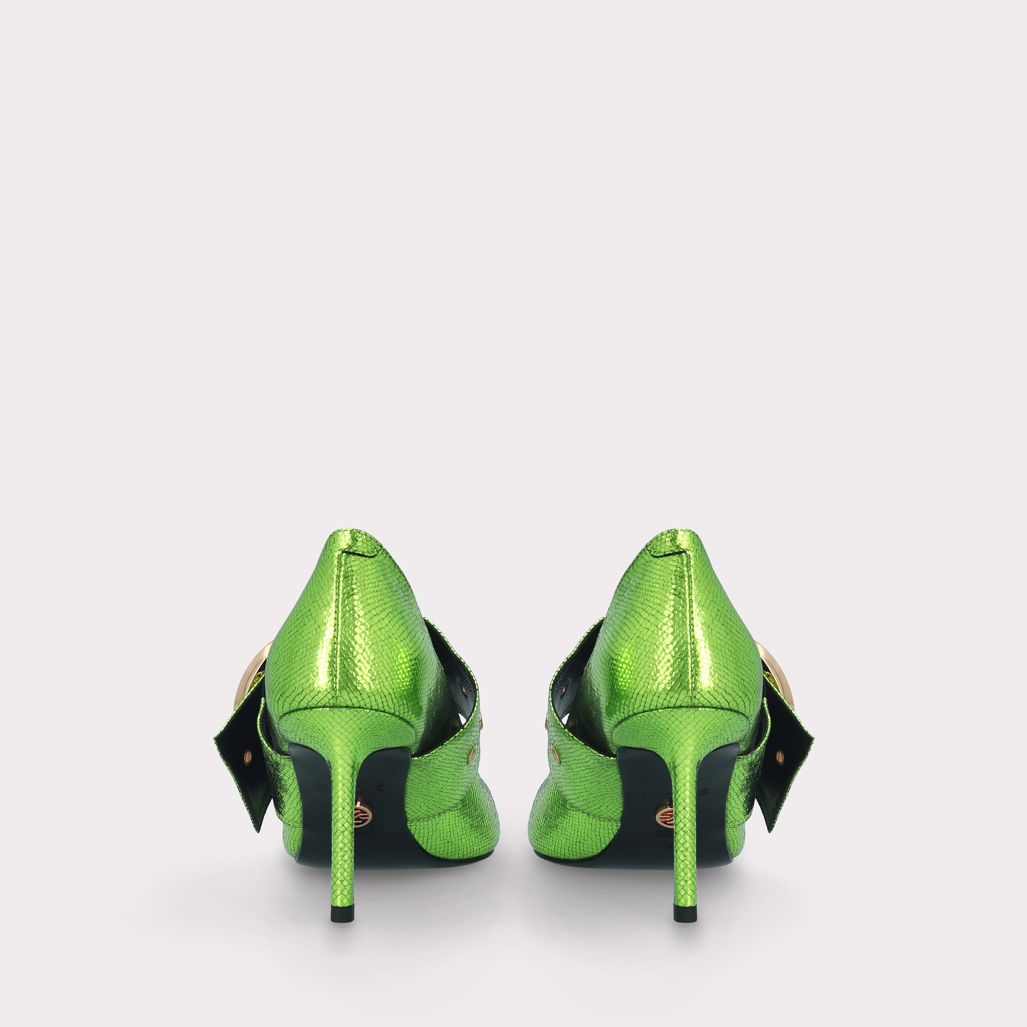 MIA 05 LIME COLOR CRASH VIPER MIRROR EMBOSSED LEATHER PUMPS