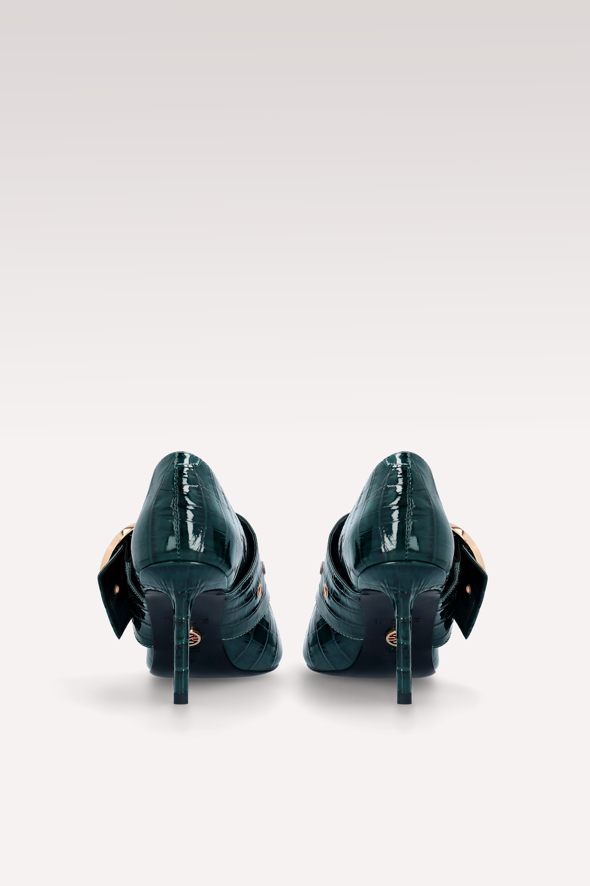 MIA 05 GREEN PATENT CROCO EMBOSSED LEATHER PUMPS