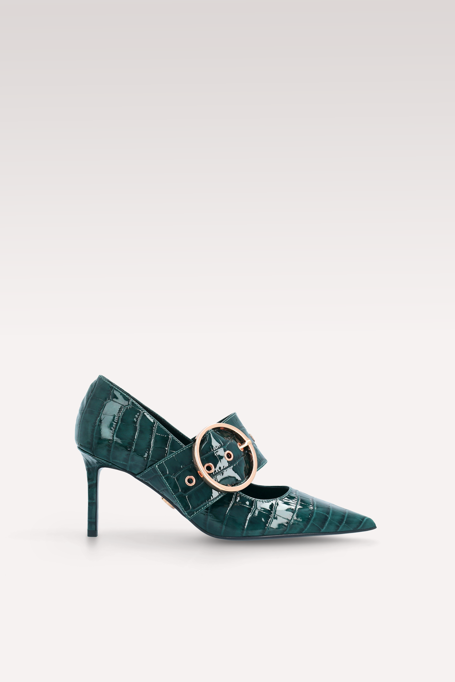 MIA 05 GREEN PATENT CROCO EMBOSSED LEATHER PUMPS