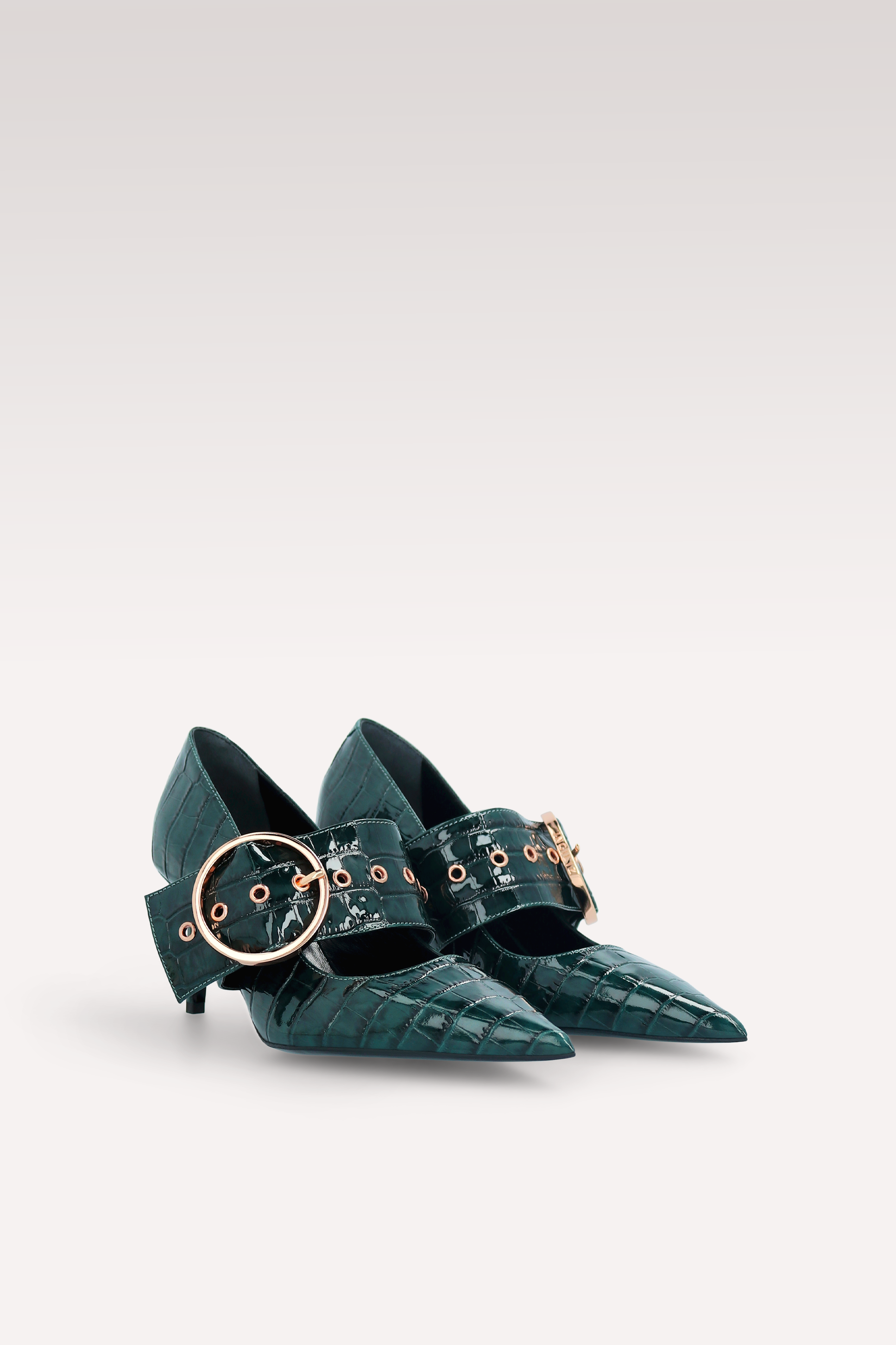 MIA 05 GREEN PATENT CROCO EMBOSSED LEATHER PUMPS