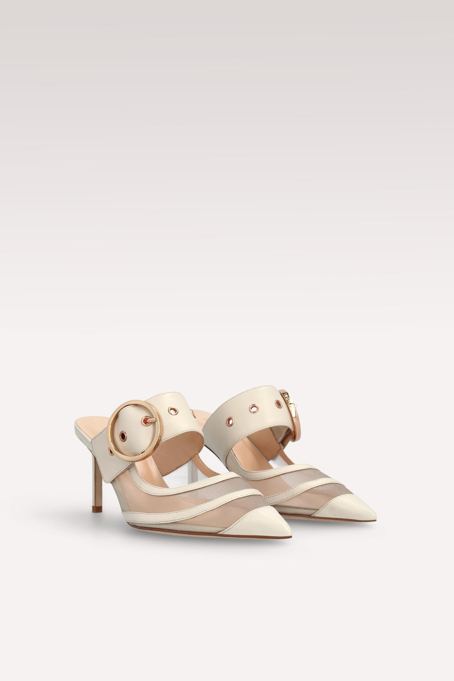 SELENA BEIGE LEATHER AND MESH MULES