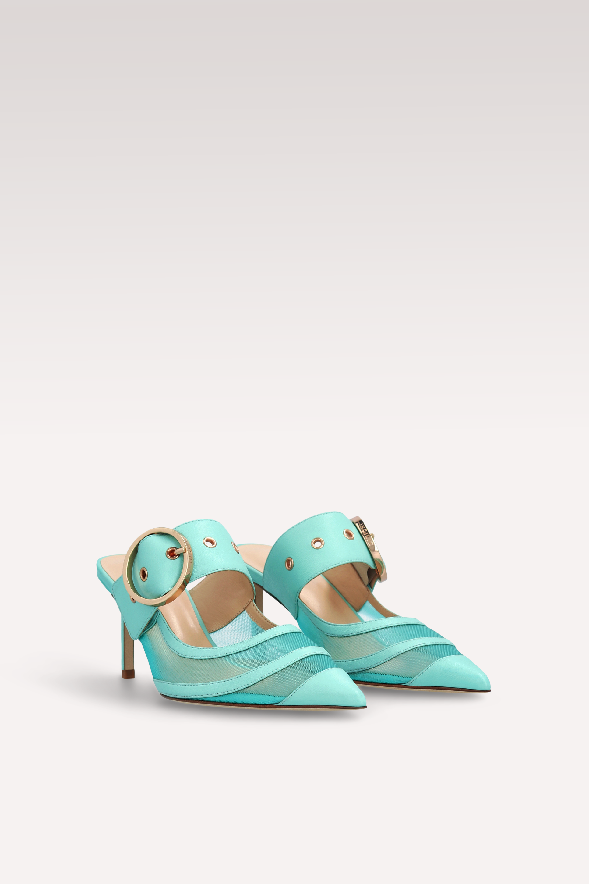 SELENA ICE GREEN LEATHER AND MESH MULES