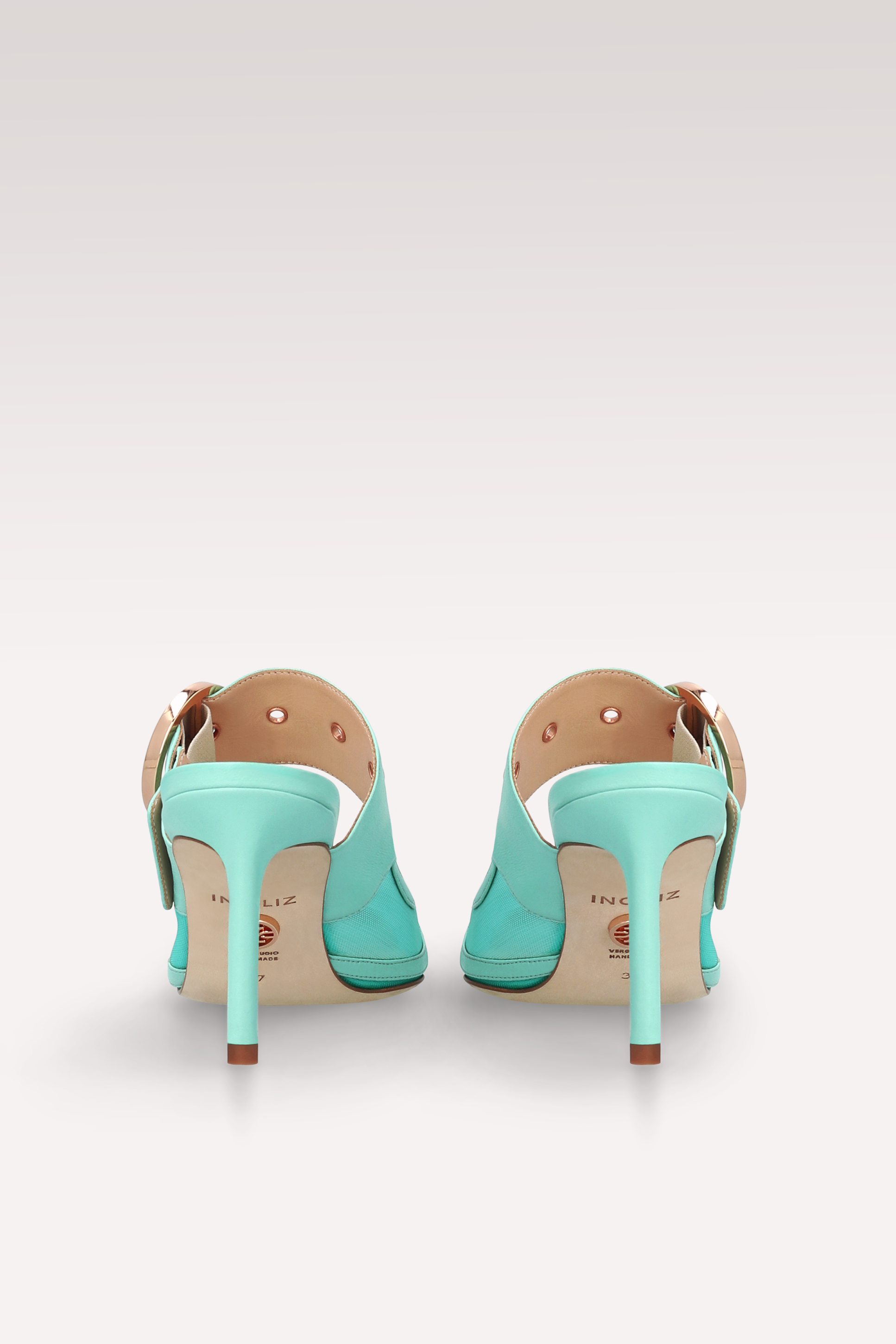 SELENA ICE GREEN LEATHER AND MESH MULES