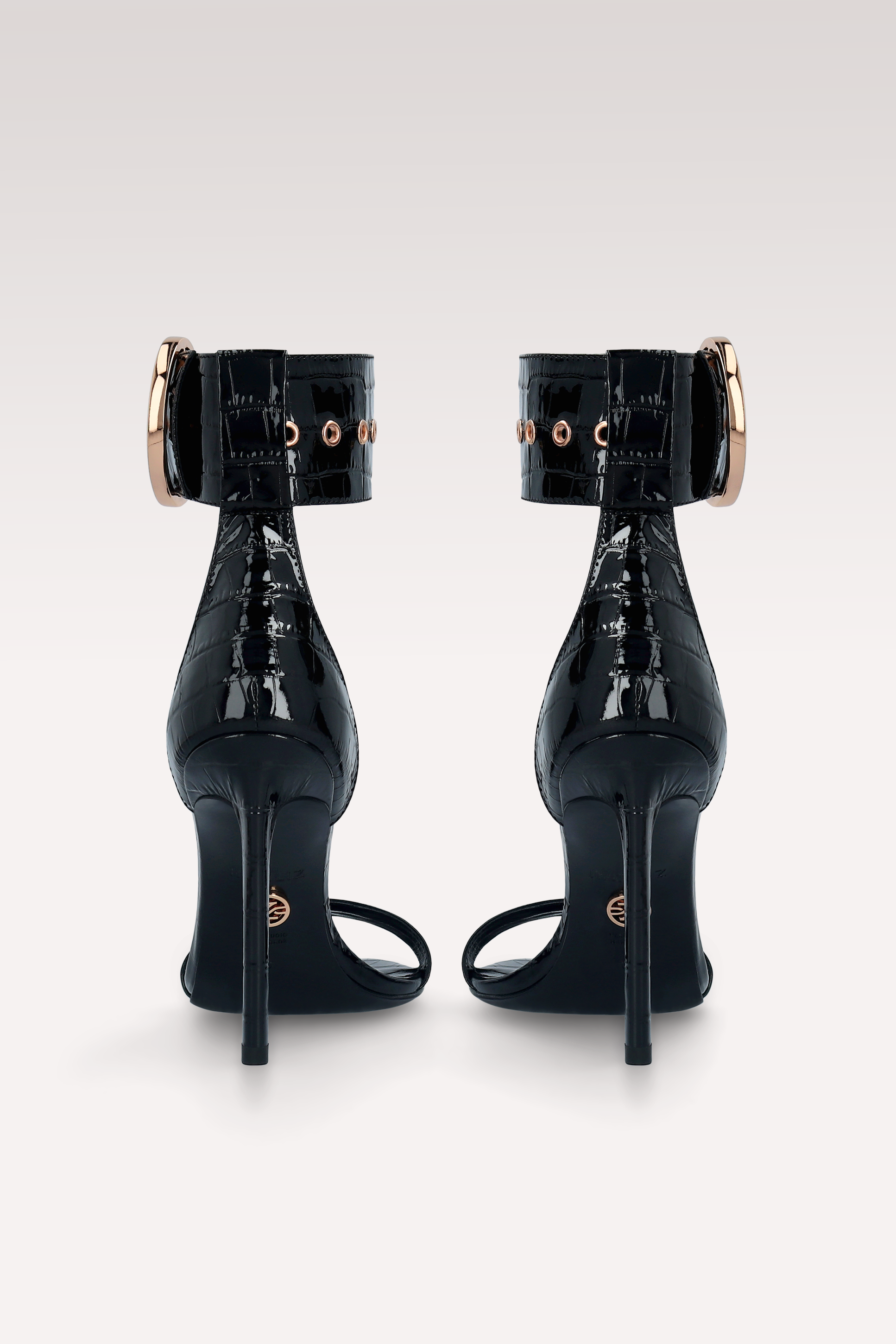 ADELE 01 BLACK PATENT CROCO EMBOSSED LEATHER SANDALS