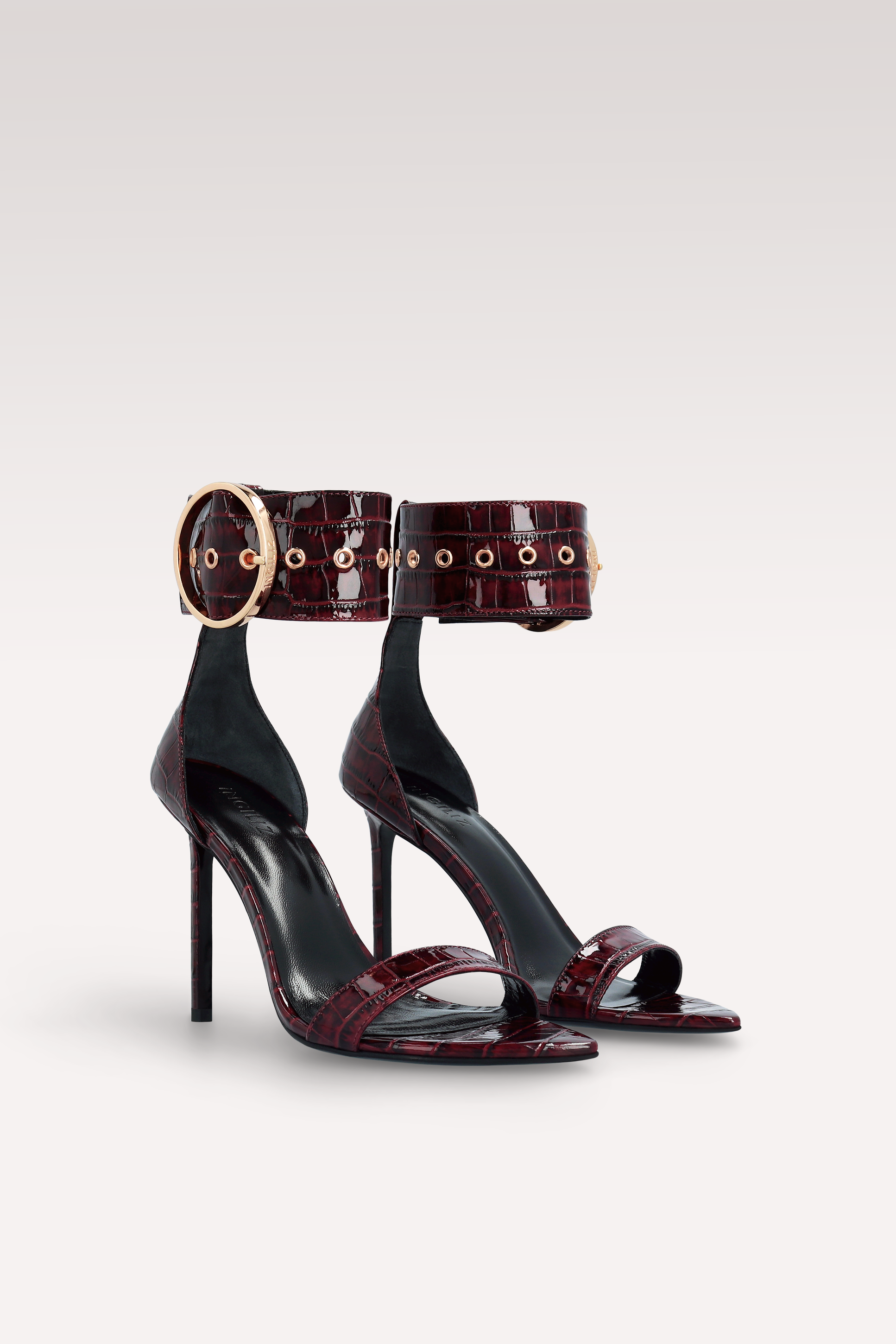 ADELE 01 BURGUNDY PATENT CROCO EMBOSSED LEATHER SANDALS