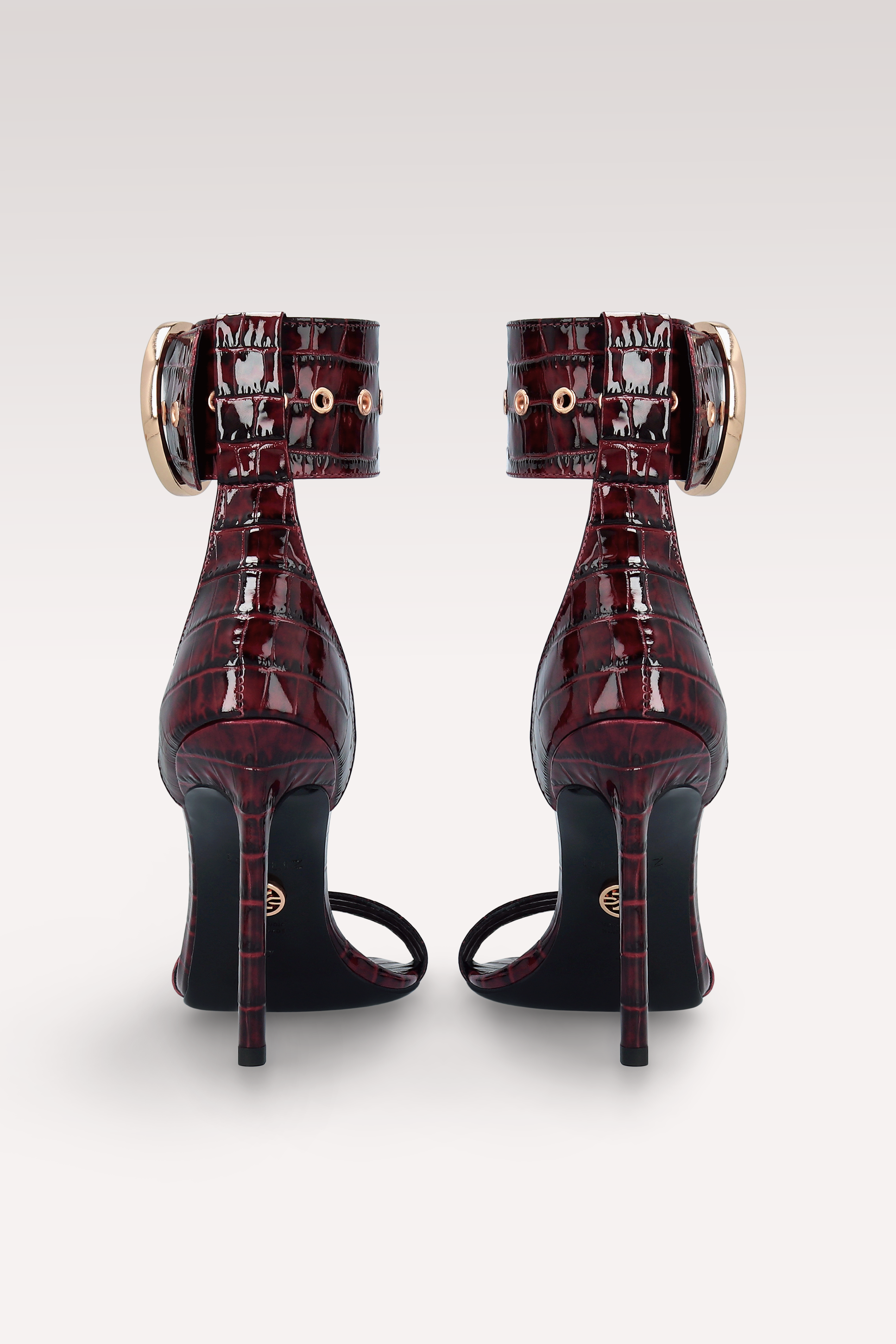 ADELE 01 BURGUNDY PATENT CROCO EMBOSSED LEATHER SANDALS