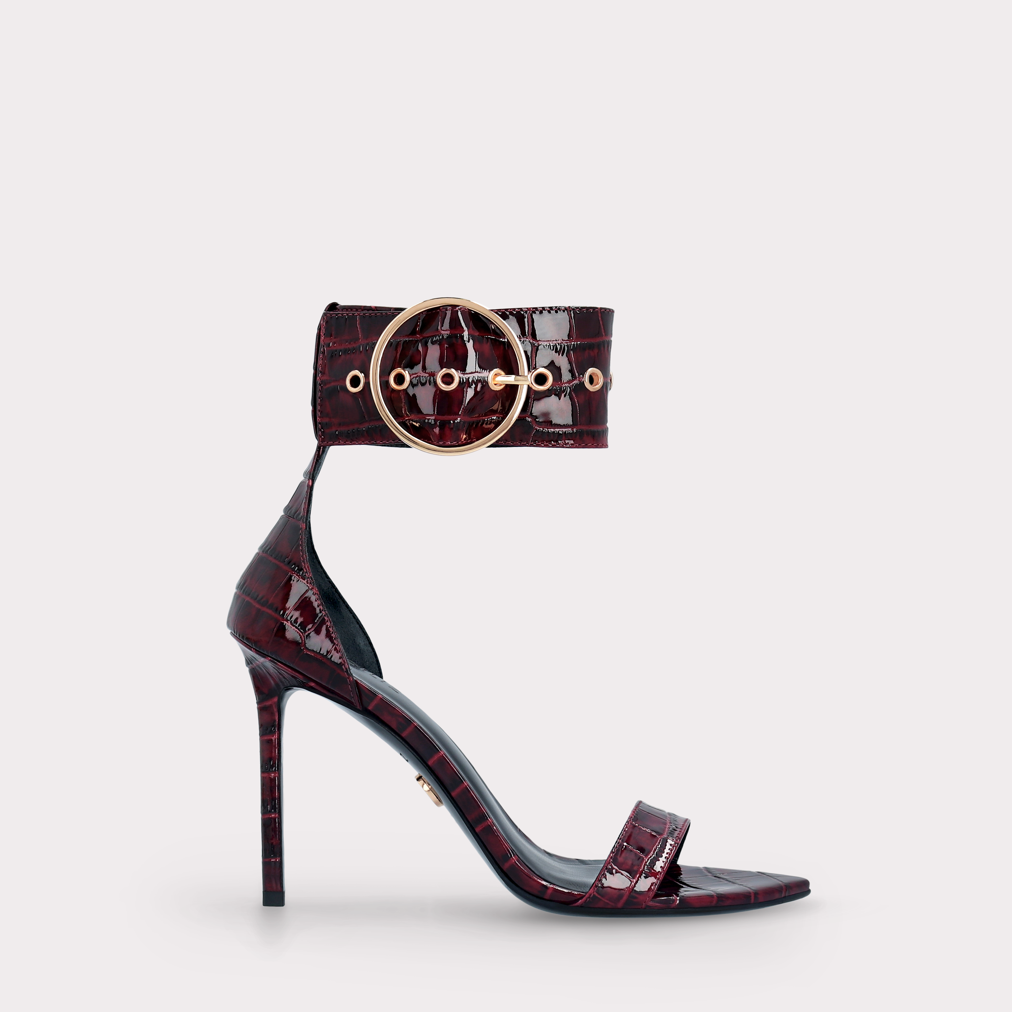 ADELE 01 BURGUNDY PATENT CROCO EMBOSSED LEATHER SANDALS