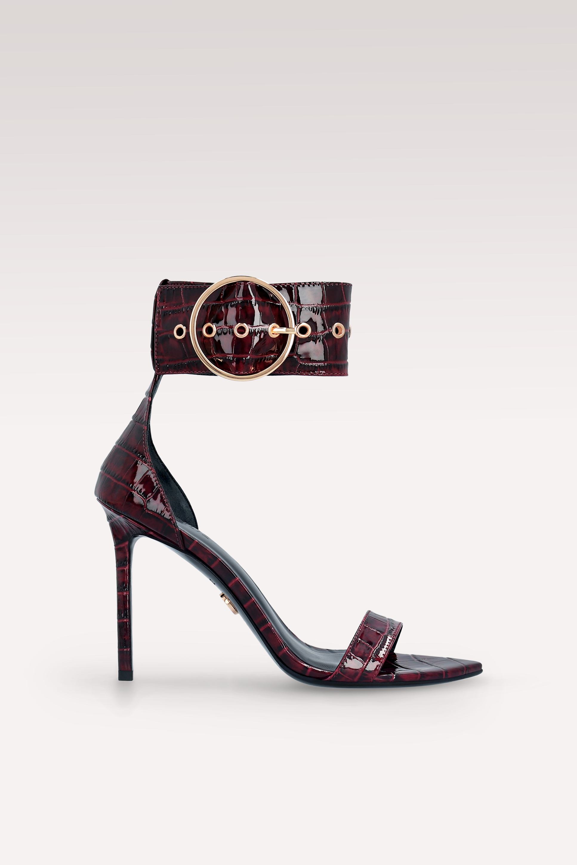 ADELE 01 BURGUNDY PATENT CROCO EMBOSSED LEATHER SANDALS