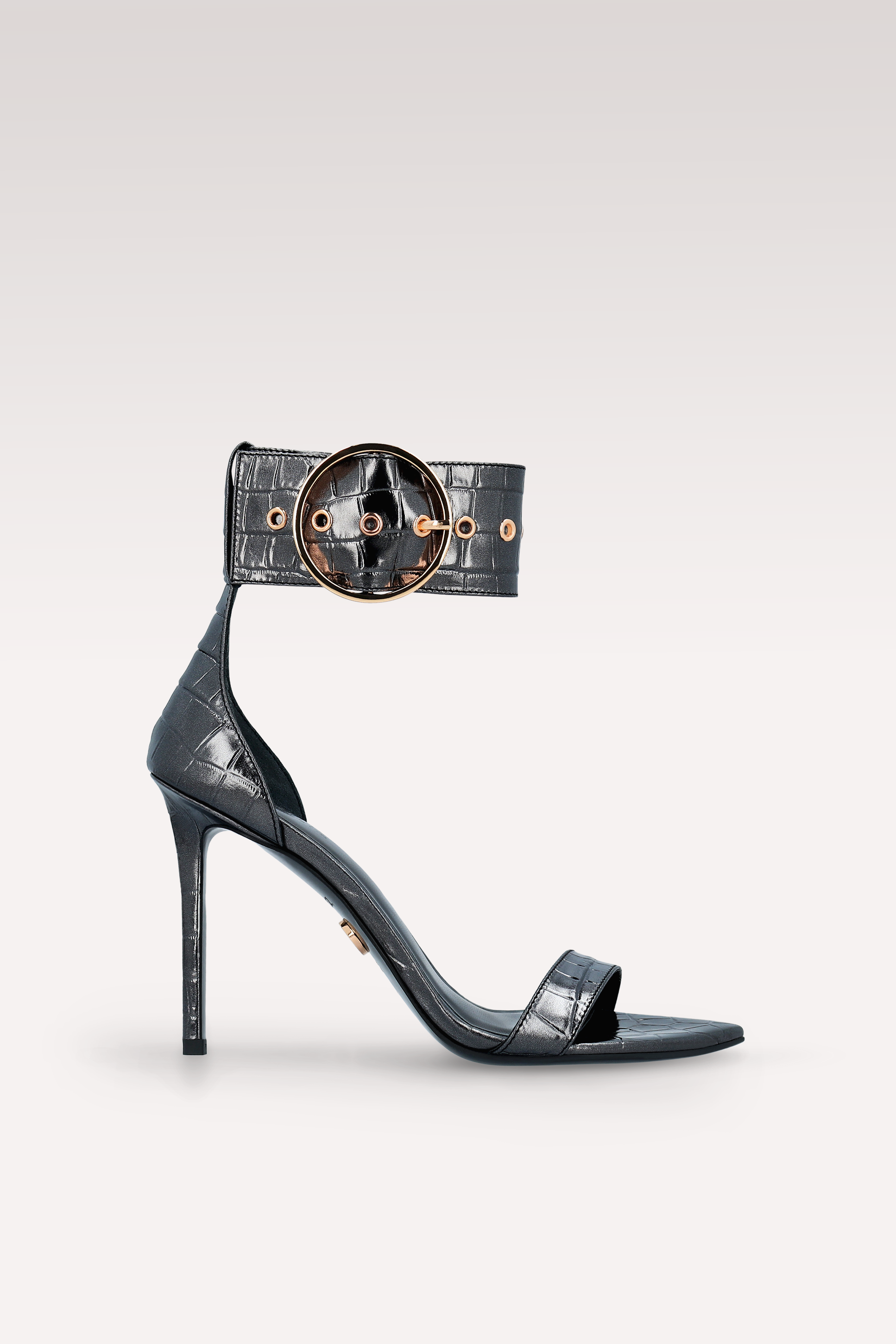 ADELE 01 GUNMETAL COLOR CROCO EMBOSSED LEATHER SANDALS