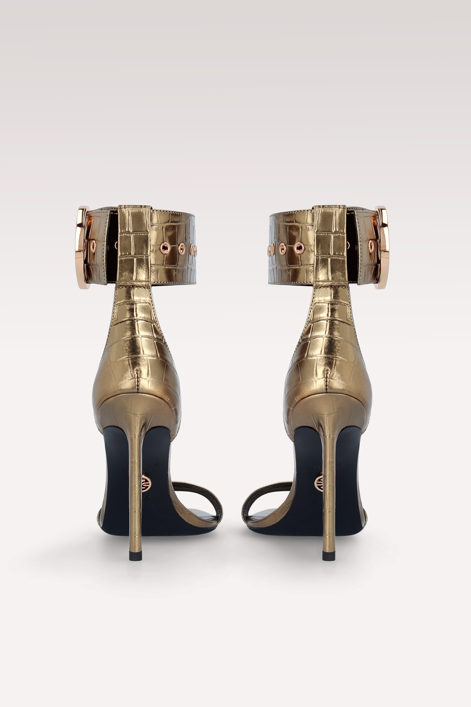 ADELE 01 BRONZE CROCO EMBOSSED LEATHER SANDALS