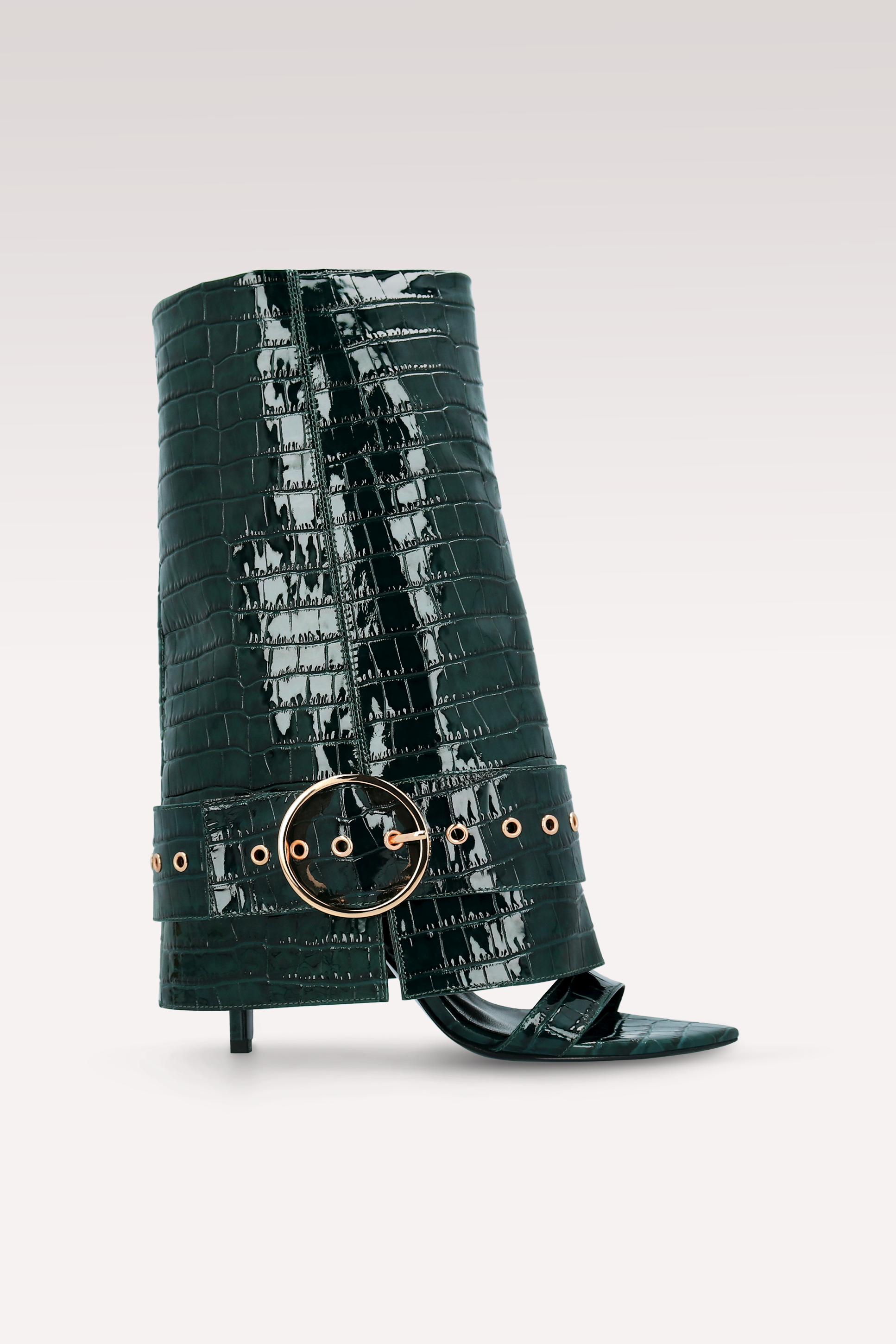 ADELE 02 GREEN PATENT CROCO EMBOSSED LEATHER SANDALS