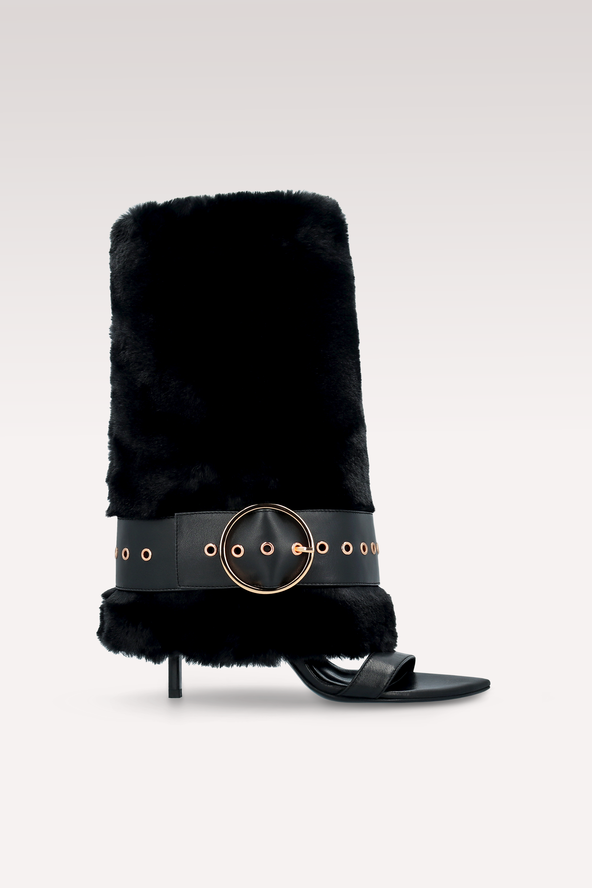 ADELE 03 BLACK FUR AND BLACK SMOOTH LEATHER SANDALS