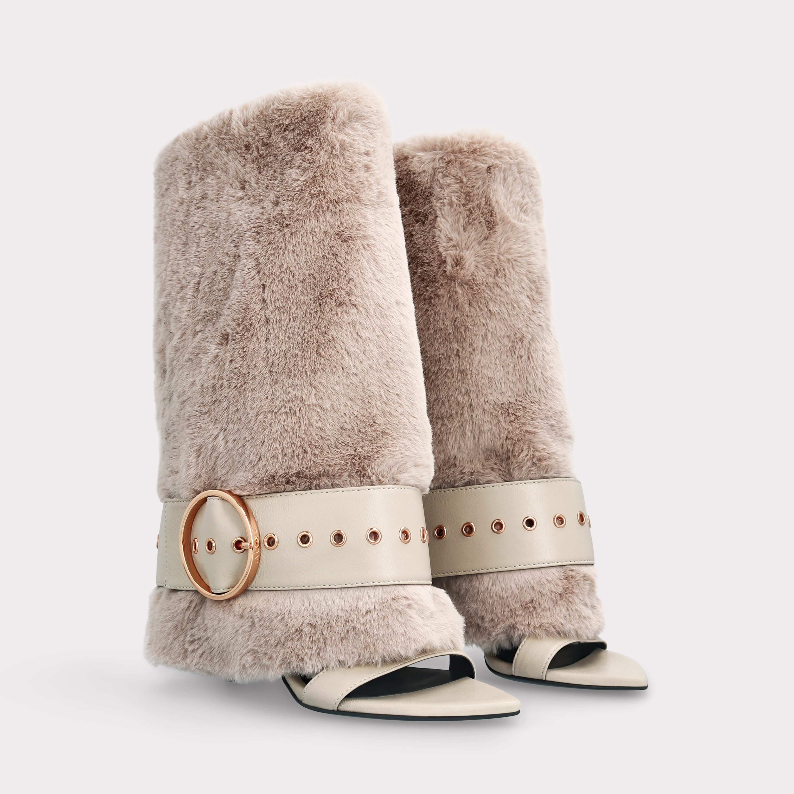 ADELE 03 BEIGE FUR AND BEIGE SMOOTH LEATHER SANDALS