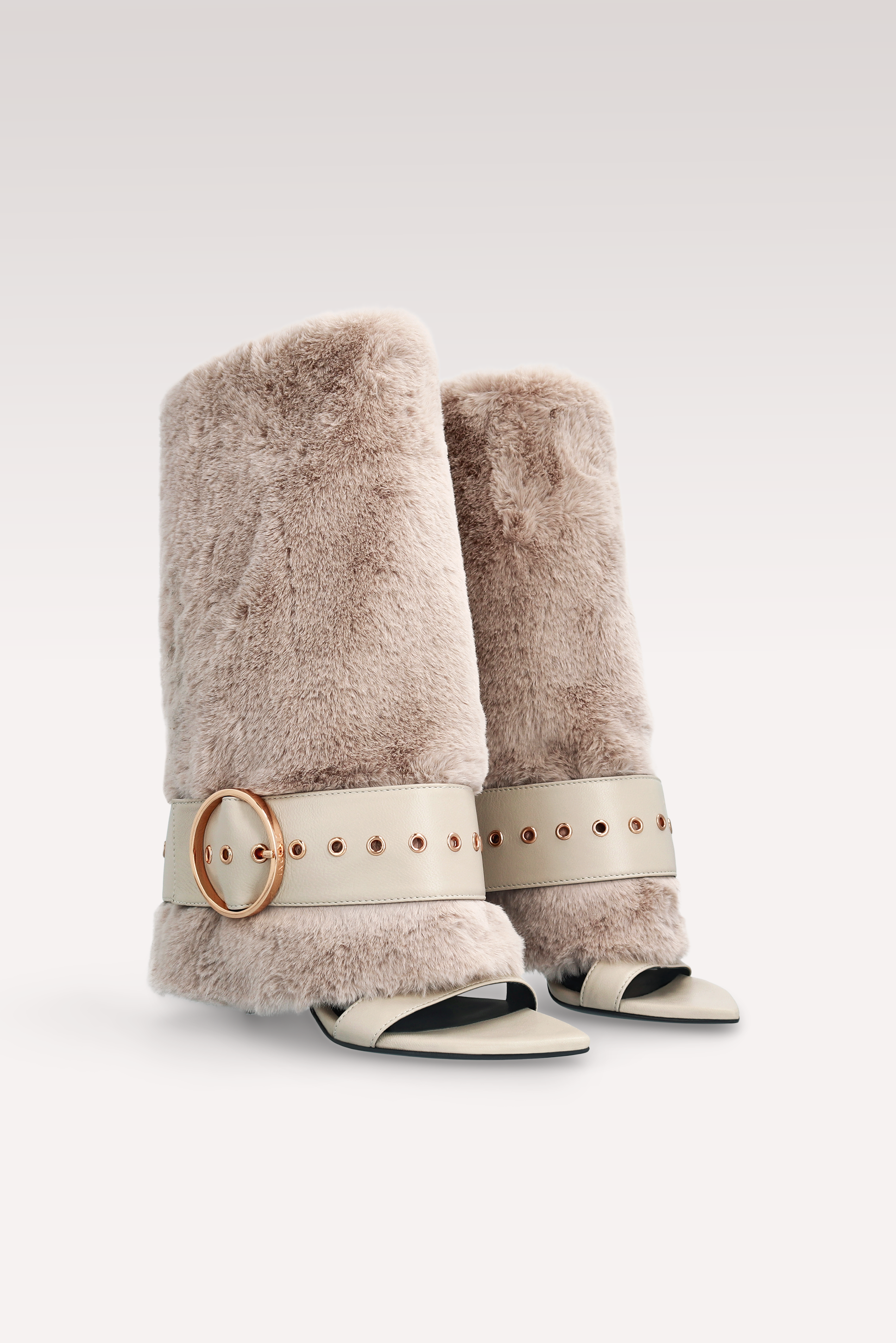 ADELE 03 BEIGE FUR AND BEIGE SMOOTH LEATHER SANDALS