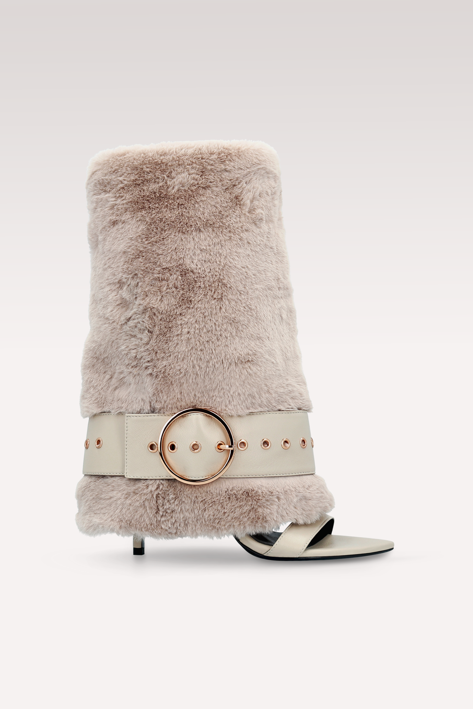 ADELE 03 BEIGE FUR AND BEIGE SMOOTH LEATHER SANDALS