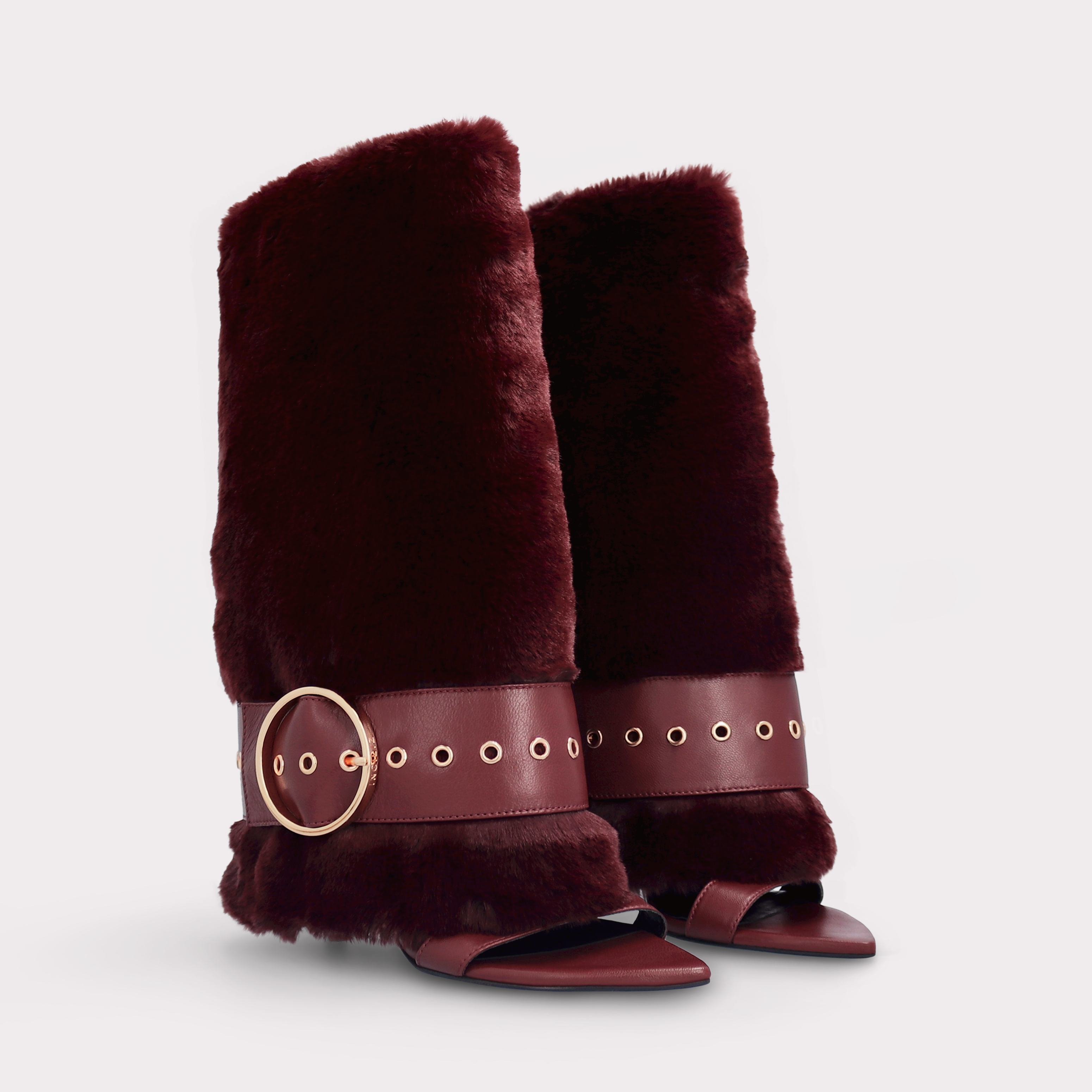 ADELE 03 BURGUNDY FUR AND BURGUNDY SMOOTH LEATHER SANDALS