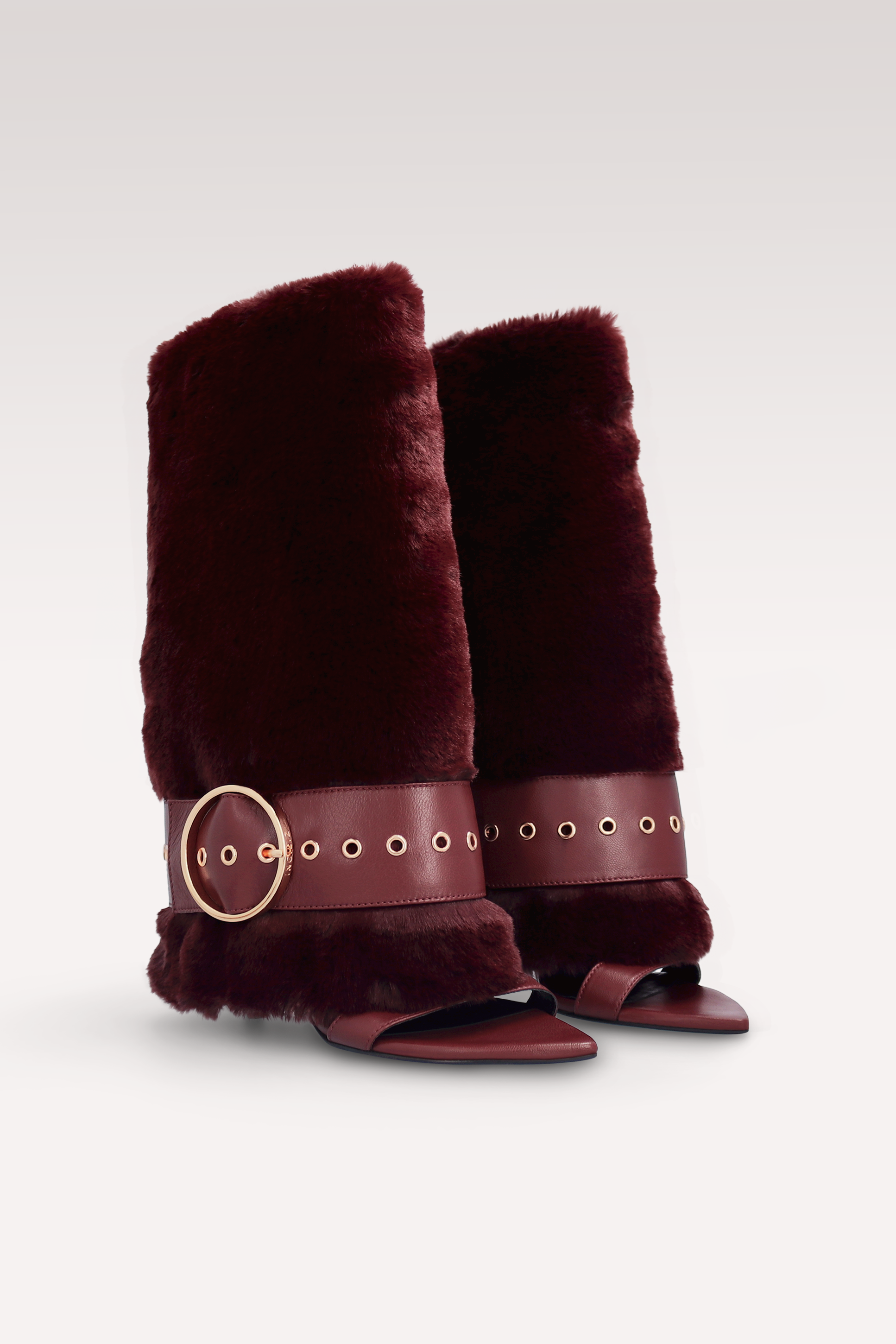 ADELE 03 BURGUNDY FUR AND BURGUNDY SMOOTH LEATHER SANDALS