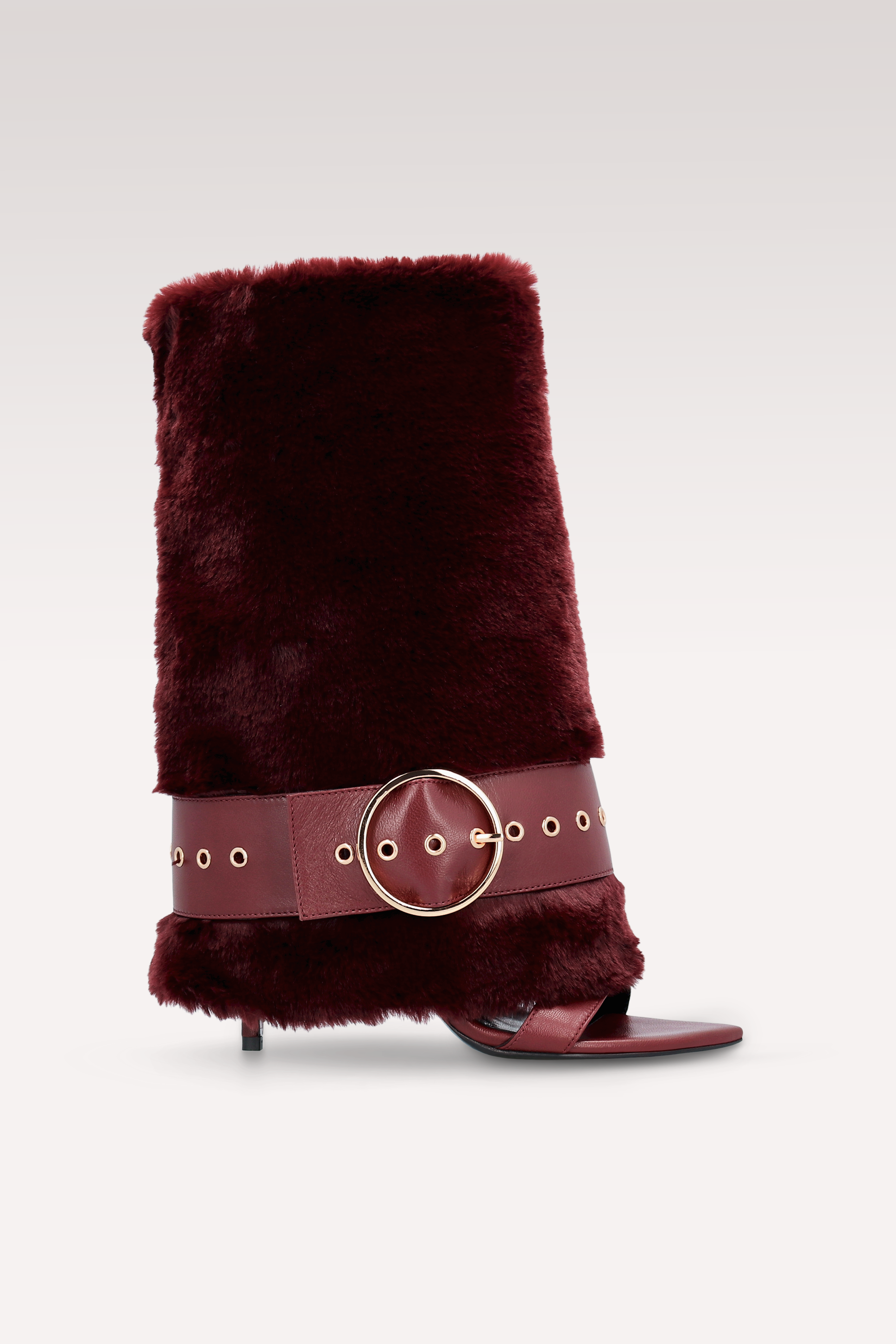 ADELE 03 BURGUNDY FUR AND BURGUNDY SMOOTH LEATHER SANDALS