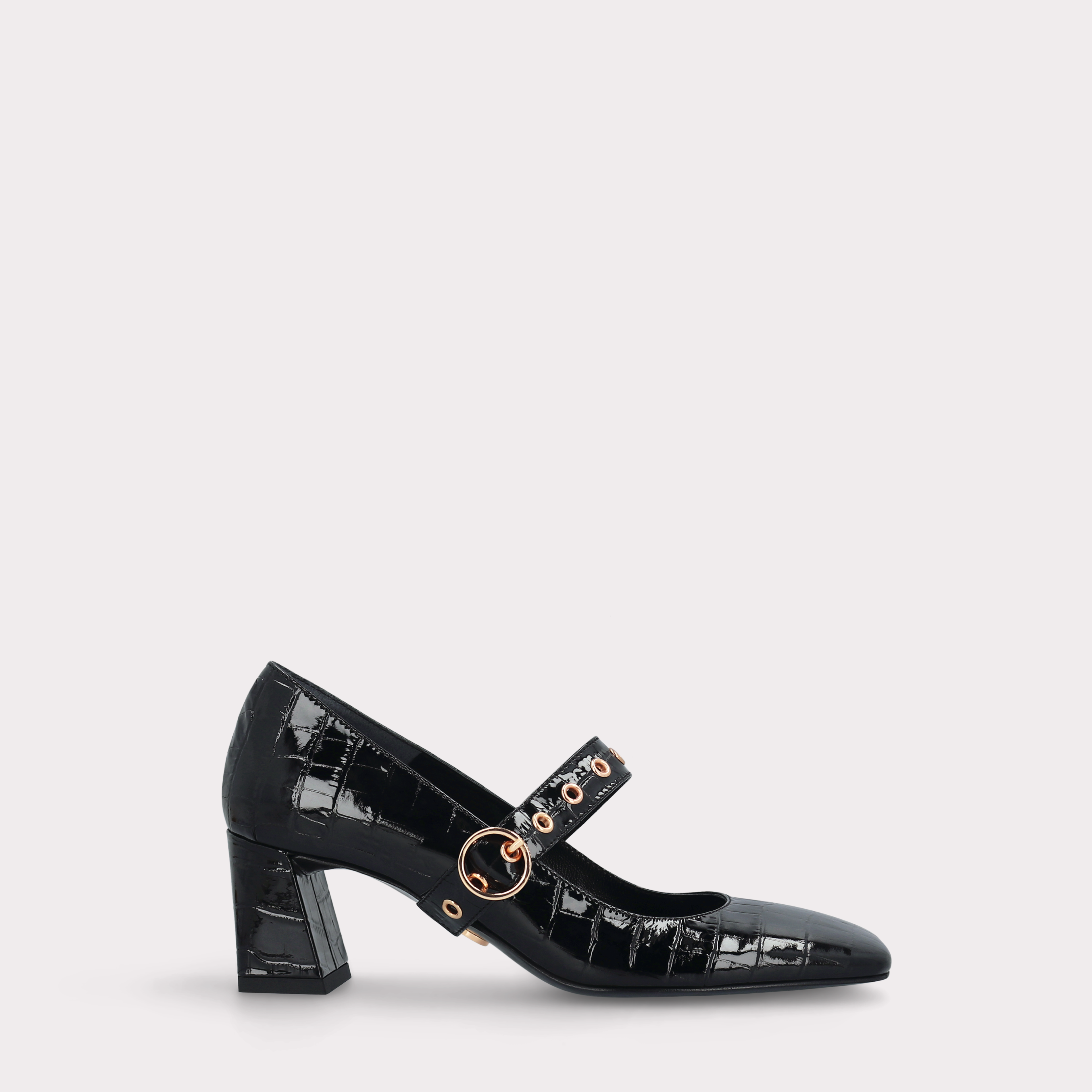 GENNY 01 BLACK PATENT CROCO EMBOSSED LEATHER PUMPS