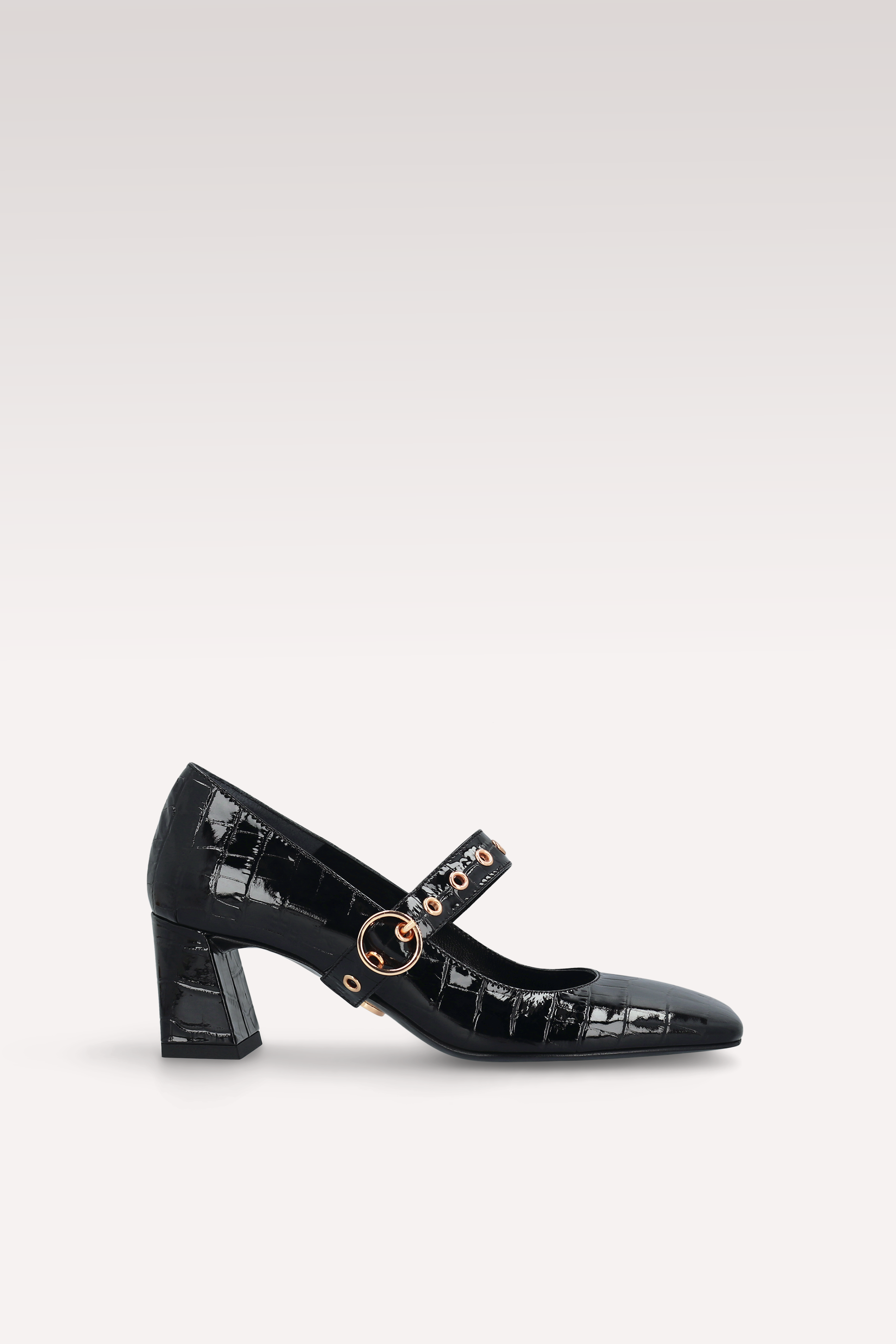 GENNY 01 BLACK PATENT CROCO EMBOSSED LEATHER PUMPS