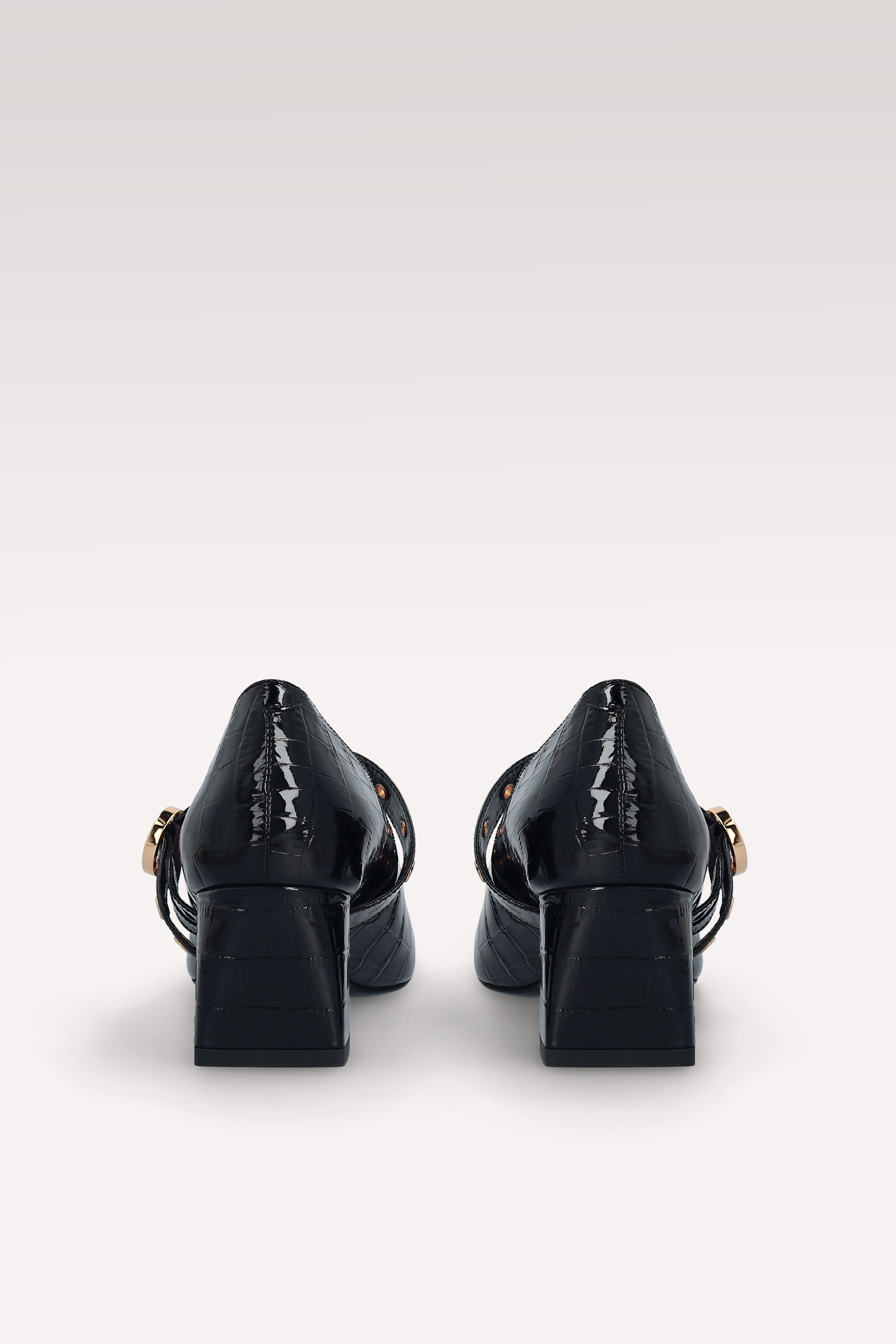 GENNY 01 BLACK PATENT CROCO EMBOSSED LEATHER PUMPS