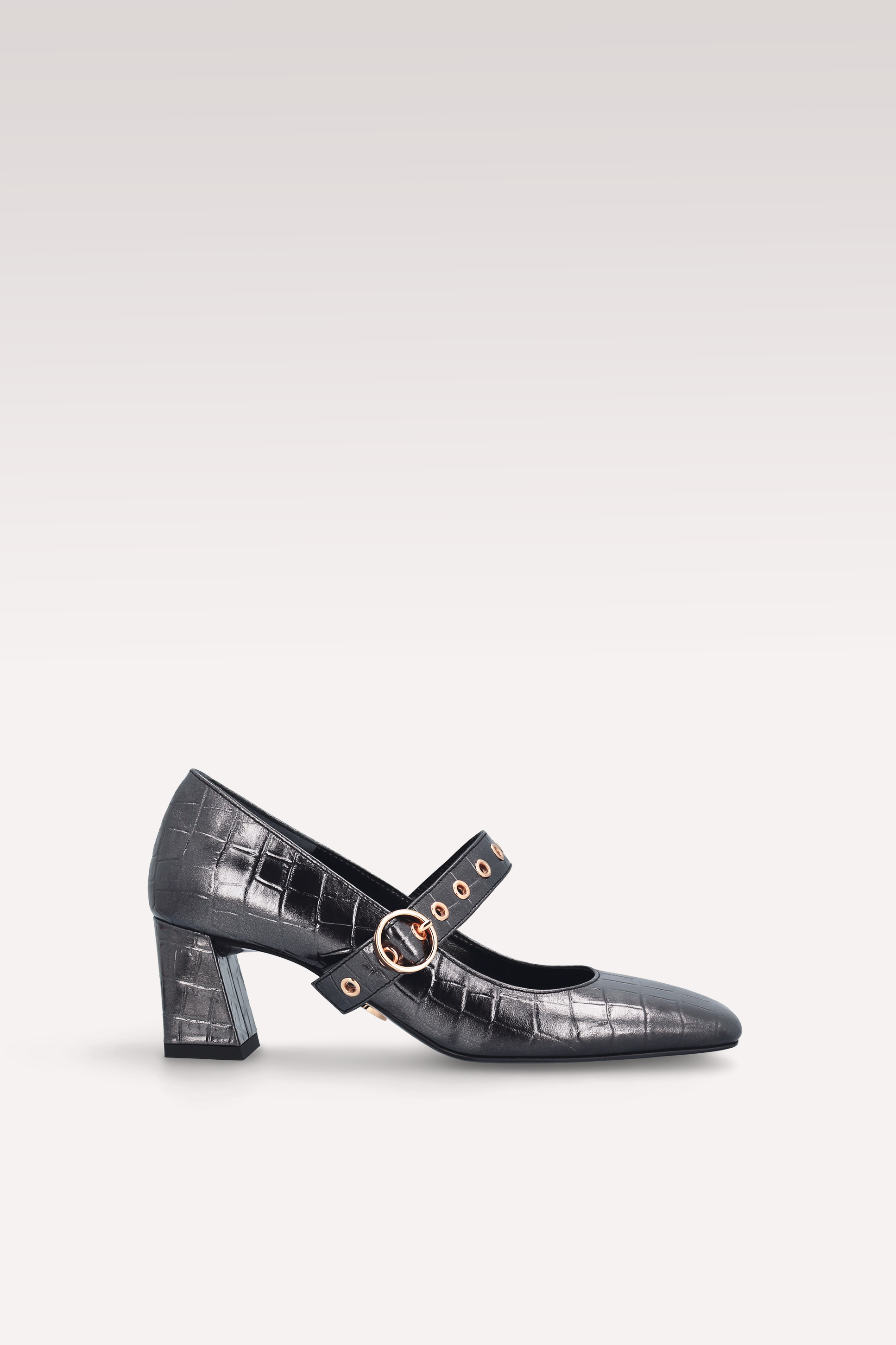 GENNY 01 GUNMETAL COLOR CROCO EMBOSSED LEATHER PUMPS