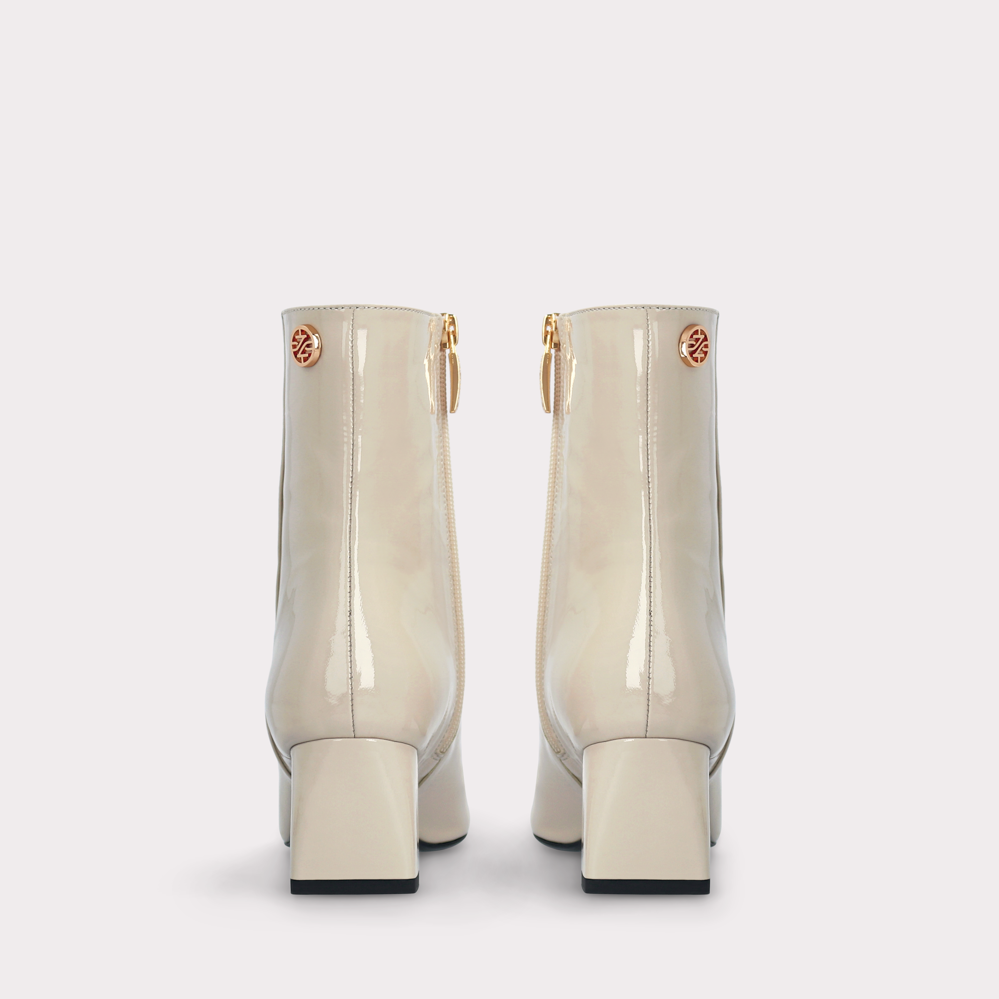 GENNY 02 BEIGE PATENT LEATHER ANKLE BOOTS