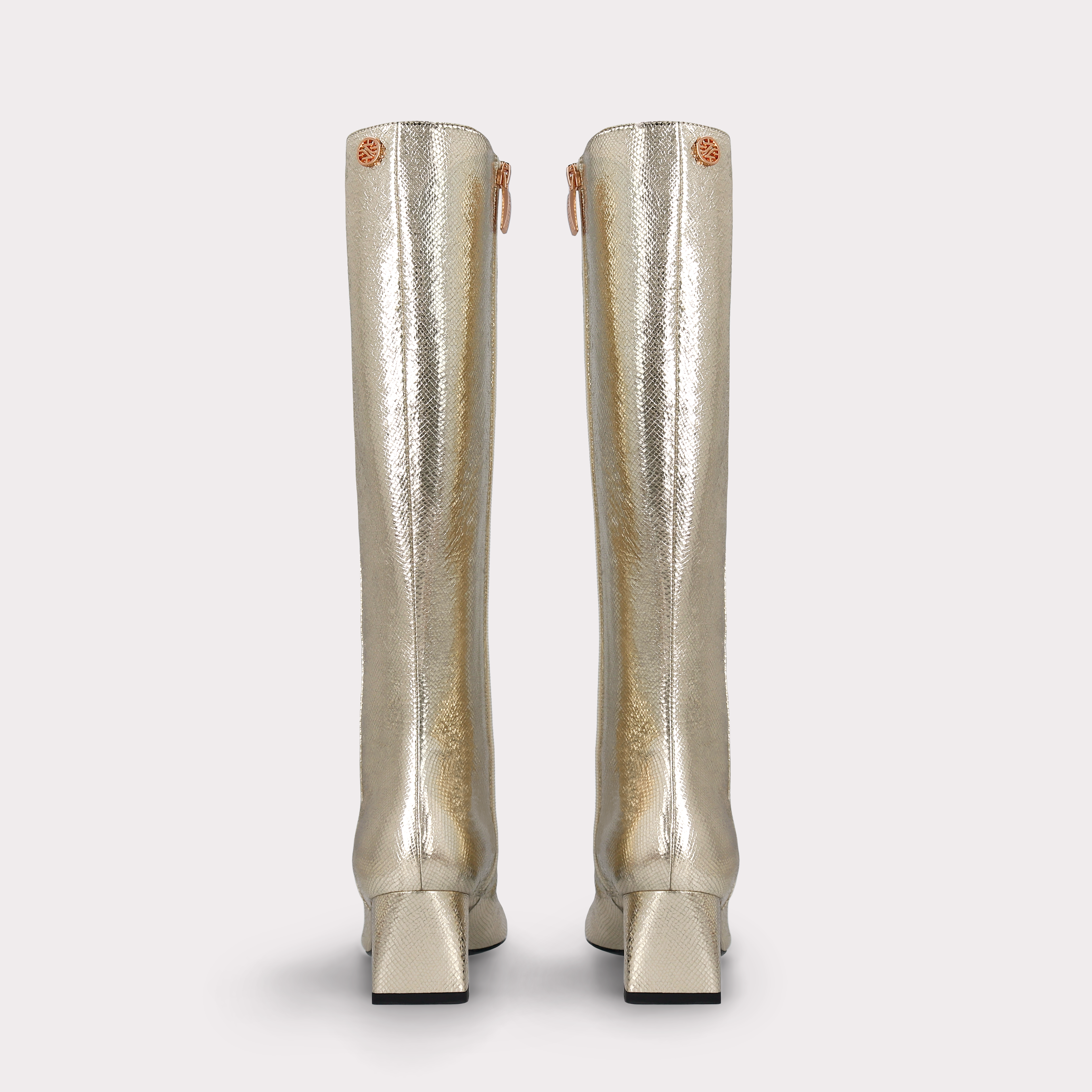 GENNY 03 LIGH GOLD CRASH VIPER MIRROR EMBOSSED LEATHER BOOTS