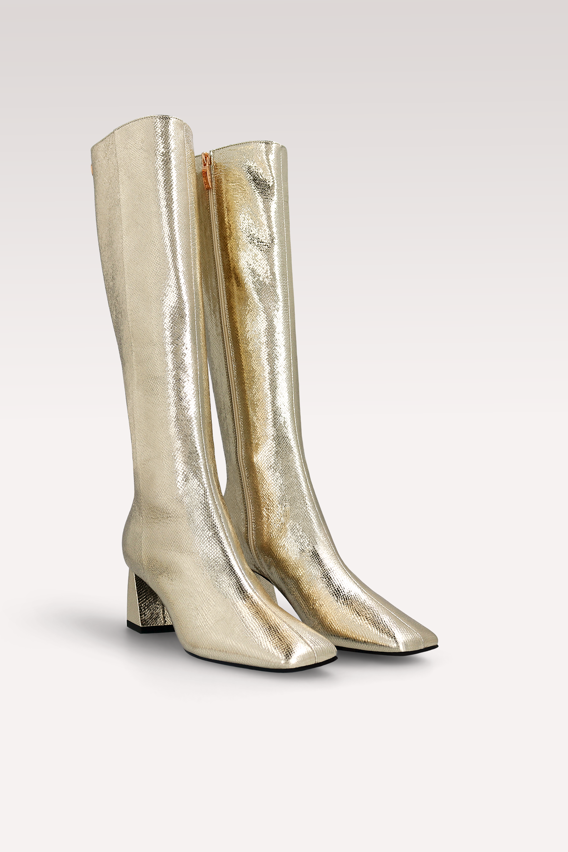 GENNY 03 LIGH GOLD CRASH VIPER MIRROR EMBOSSED LEATHER BOOTS