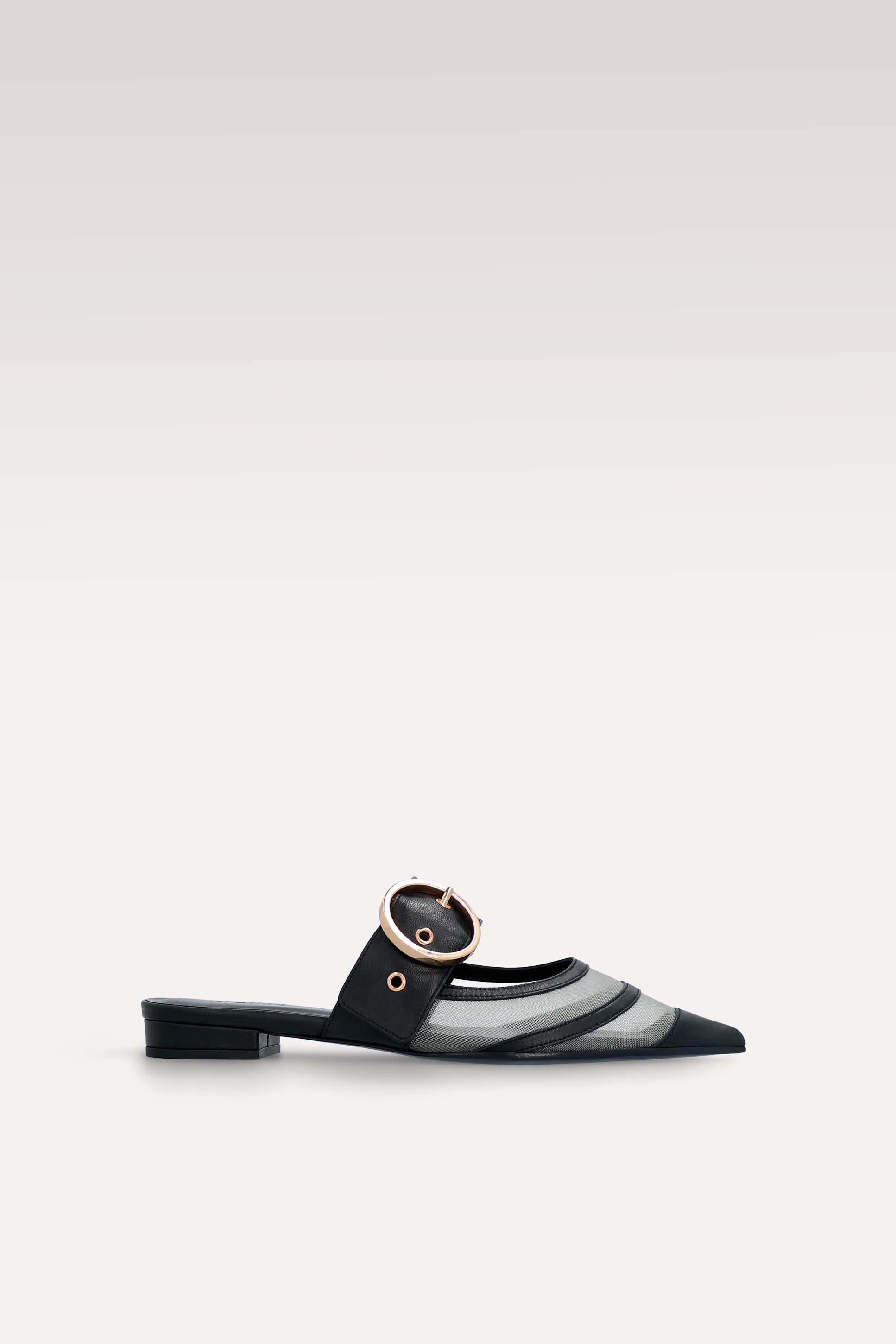 AMELIA BLACK LEATHER AND MESH MULES