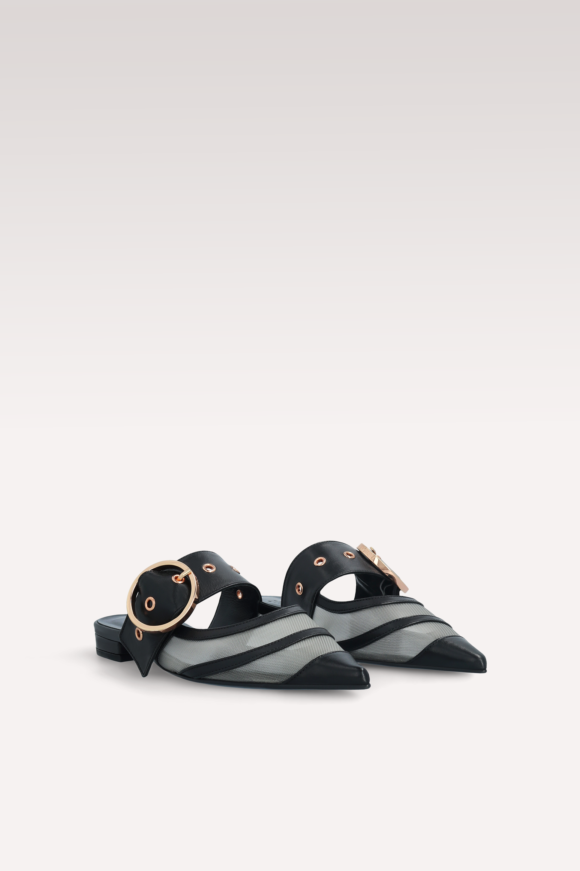 AMELIA BLACK LEATHER AND MESH MULES